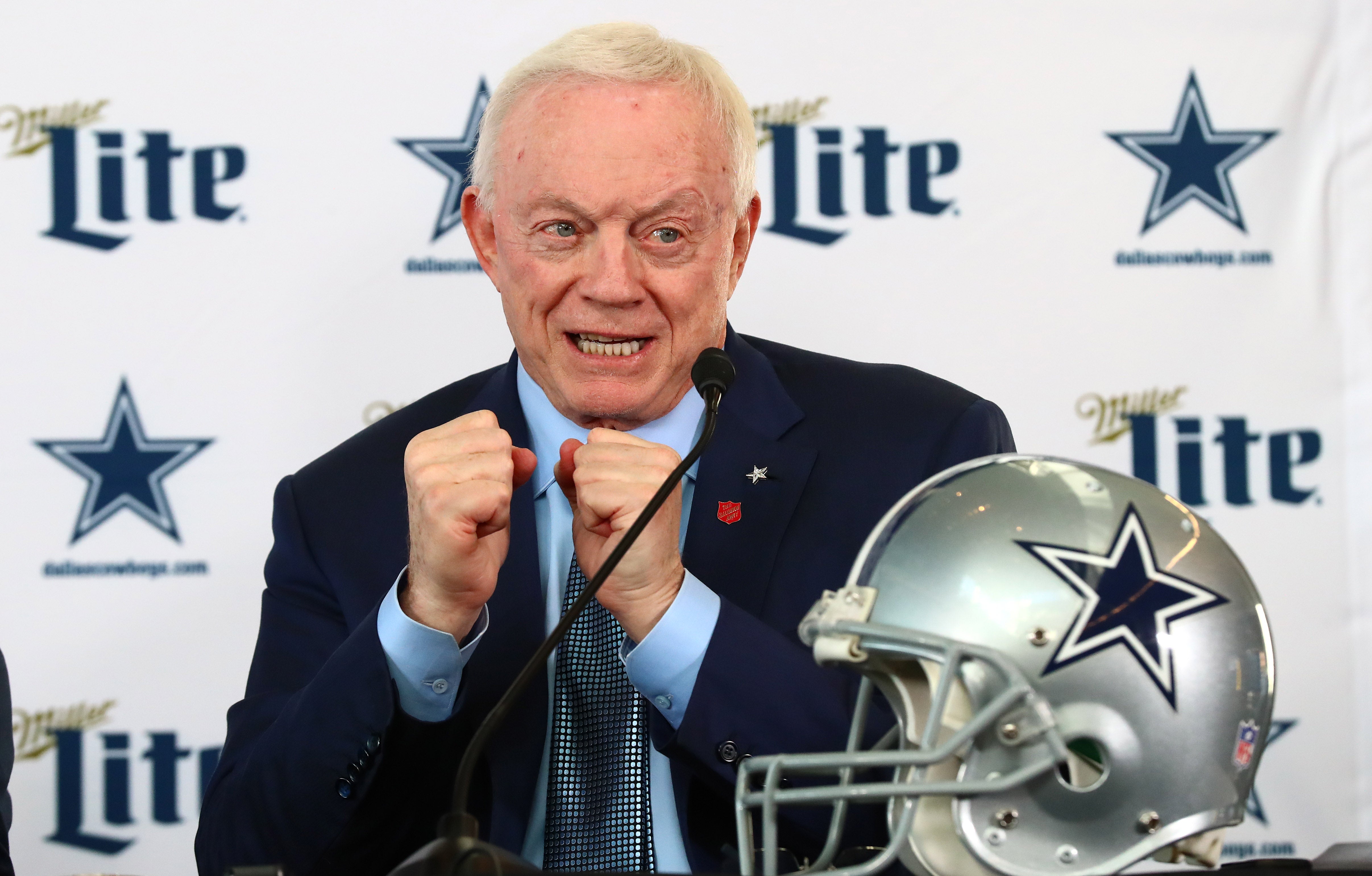Dallas Cowboys owner Jerry Jones answers questions during a press conference at Ford Center at the Star.
