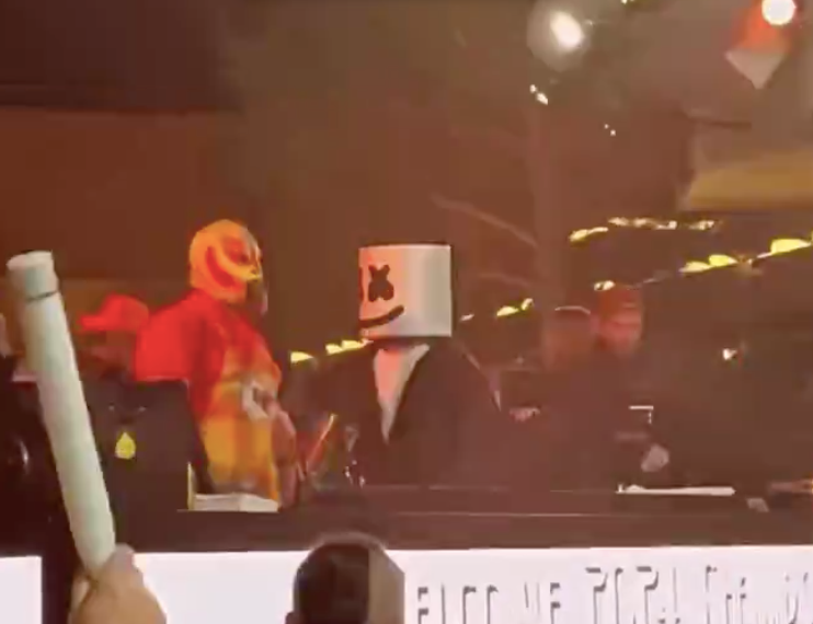 Jason Kelce parties with Marshmello following Kansas City Chiefs Super Bowl LVIII win over San Francisco 49ers.