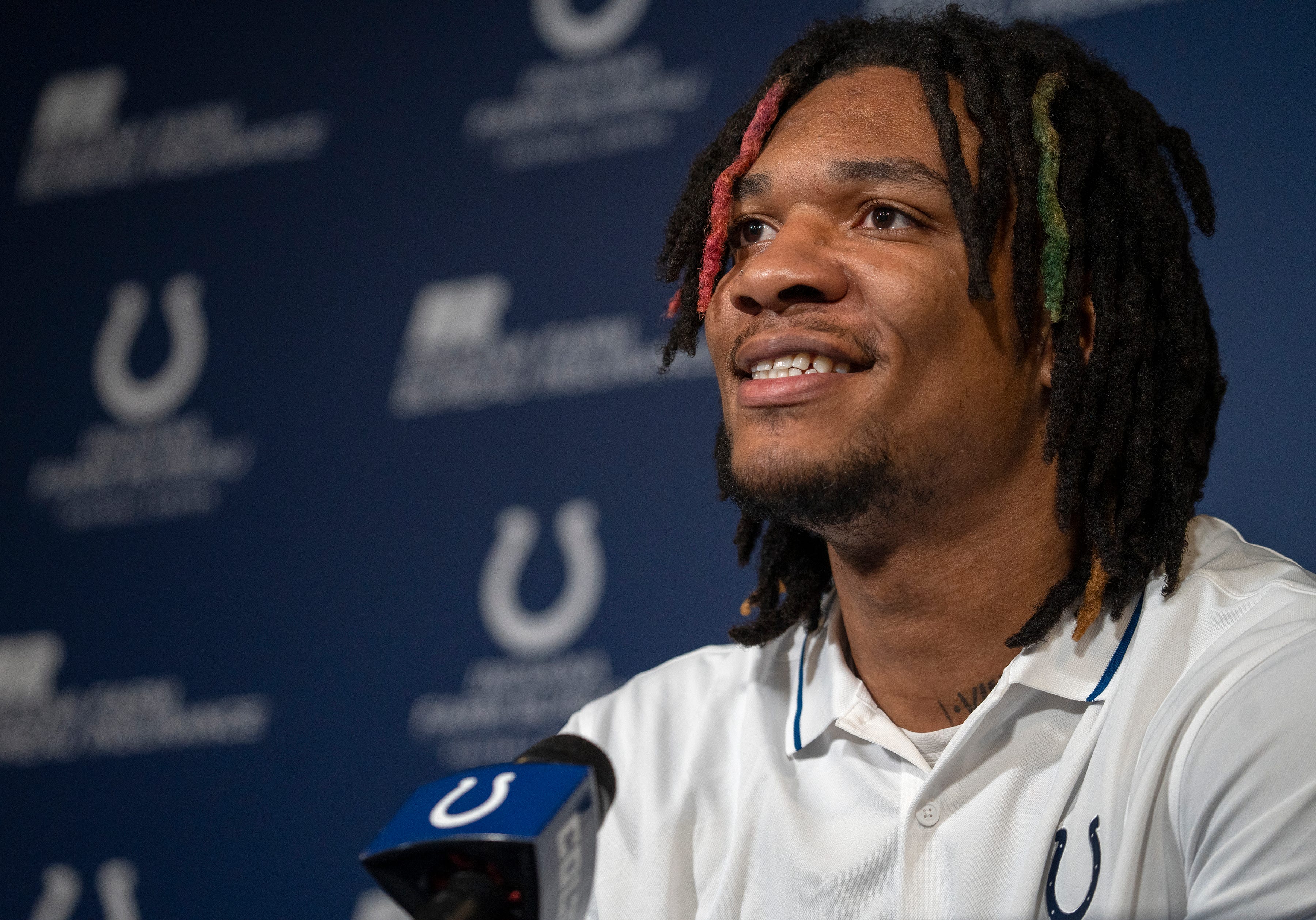 Indianapolis Colts Quarterback Anthony Richardson speaks to the media Thursday, Jan. 11, 2024 at the Indiana Farm Bureau Football Center, the Colts Complex.