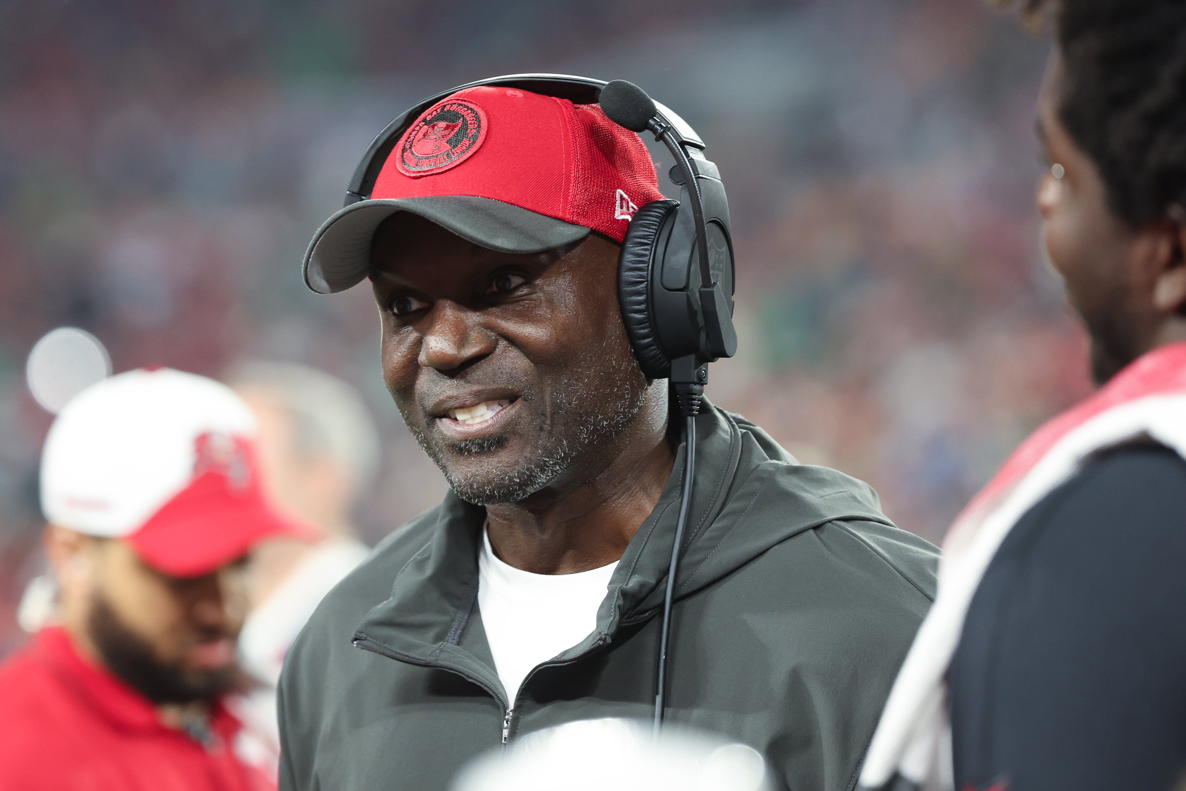 Jan 15, 2024; Tampa, Florida, USA; Tampa Bay Buccaneers head coach Todd Bowles reacts during the first half of a 2024 NFC wild card game against the Philadelphia Eagles at Raymond James Stadium.