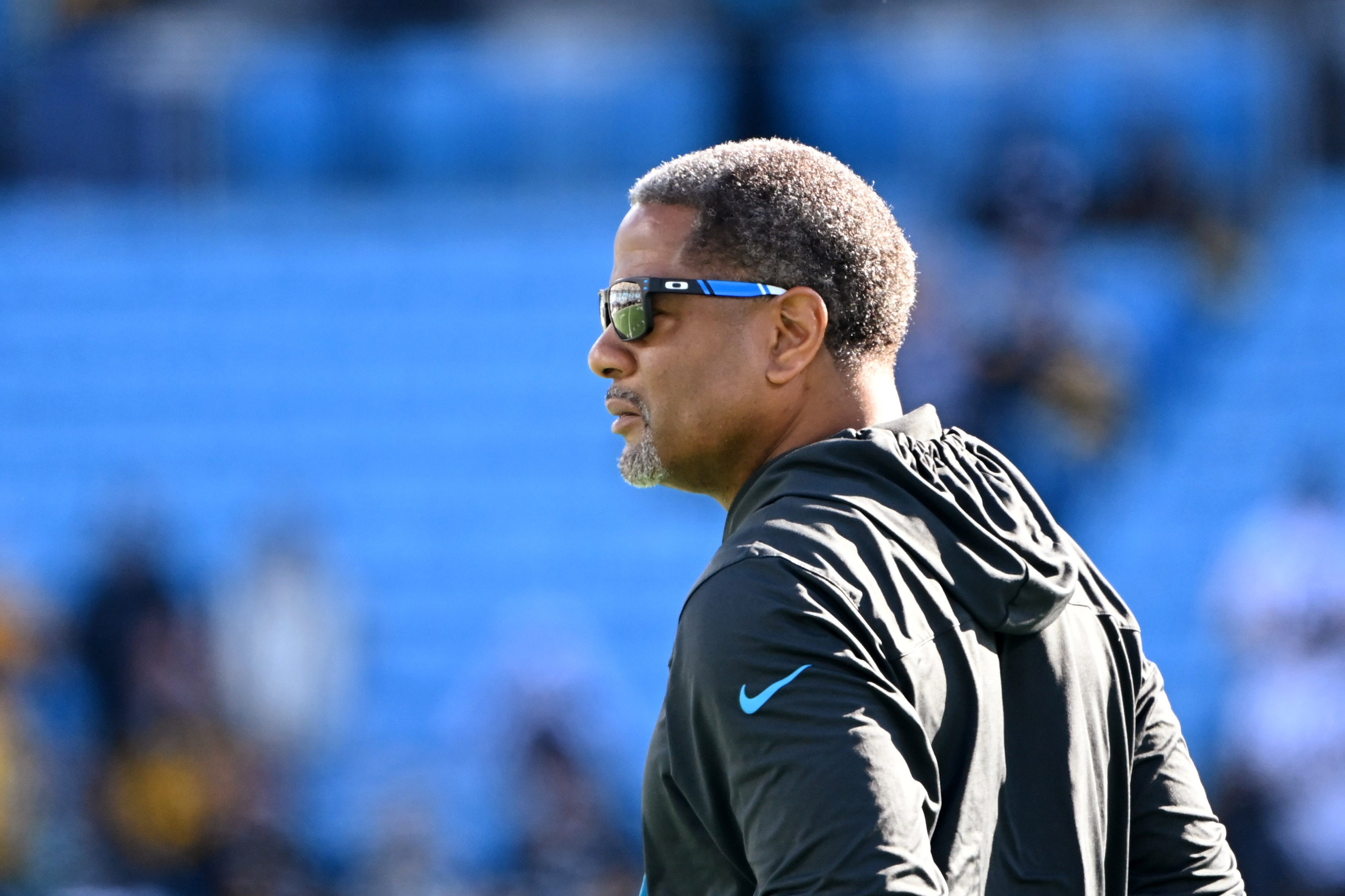 Dec 18, 2022; Charlotte, North Carolina, USA; Carolina Panthers head coach Steve Wilks on the field before the game at Bank of America Stadium.