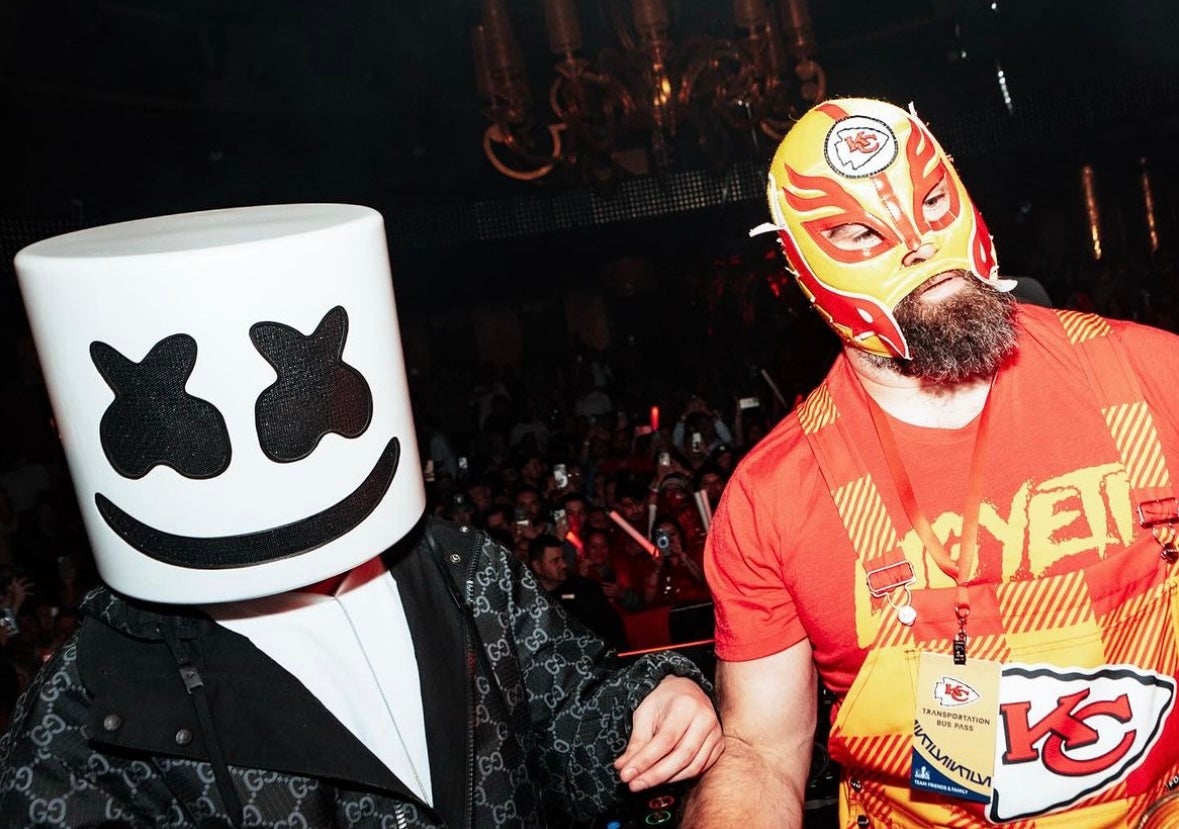 Marshmello posts a photo with Jason Kelce on his Instagram page