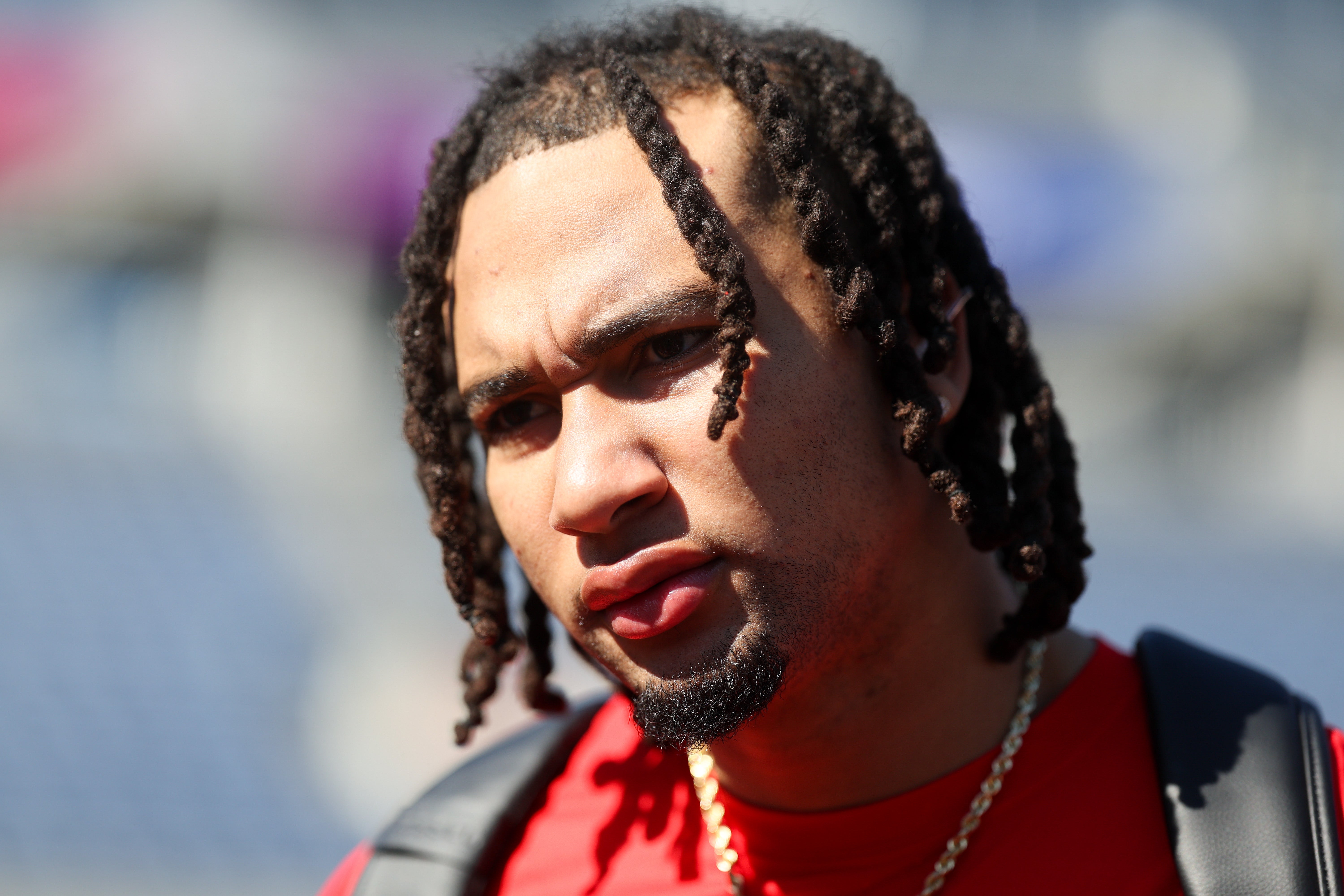 Feb 2, 2024; Orlando, FL, USA; Houston Texans quarterback C.J. Stroud (7) participates in the AFC versus NFC Pro Bowl practice and media day at Camping World Stadium.