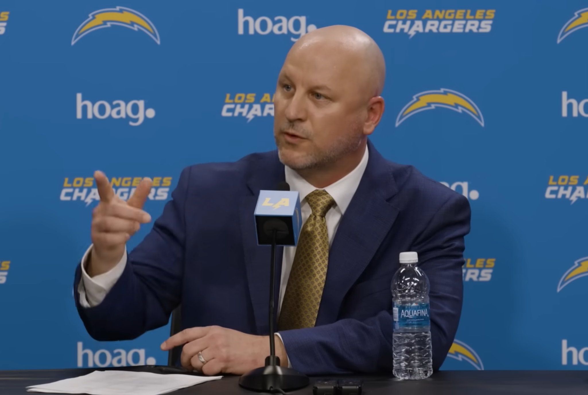 Chargers general manager Joe Hortiz addresses the media during his introductory press conference.