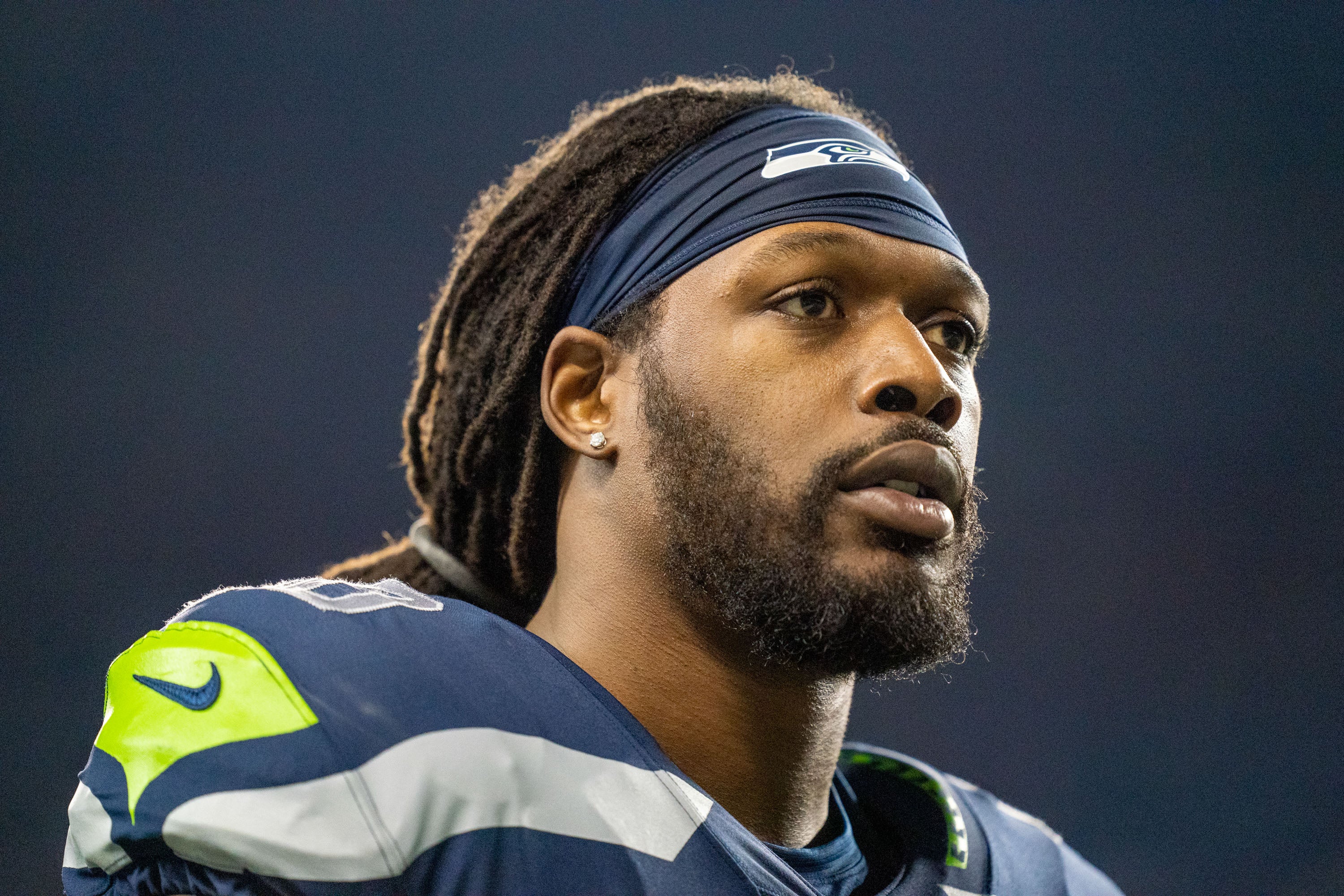 December 29, 2019; Seattle, Washington, USA; Seattle Seahawks defensive end Jadeveon Clowney (90) before the game against the San Francisco 49ers at CenturyLink Field.