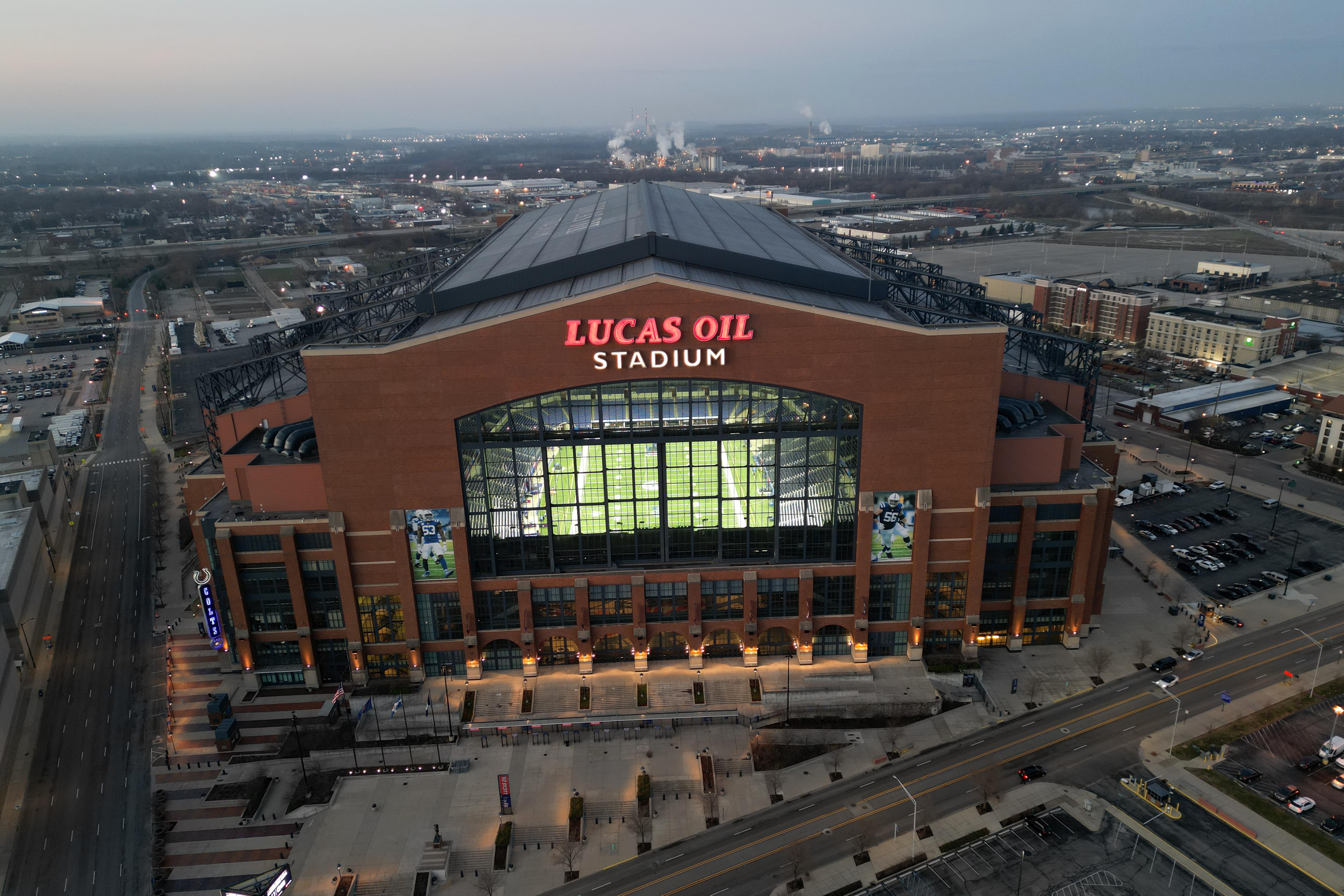 Mar 5, 2023; Indianapolis, IN, USA; A general overall view of Lucas Oil Stadium, the home of the Indianapolis Colts and the site of the 2023 NFL Scouting Combine.