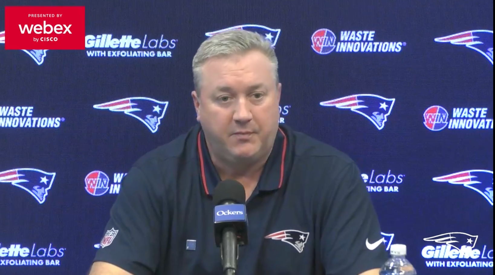 New Patriots offensive coordinator Alex Van Pelt speaks with the media for the first time