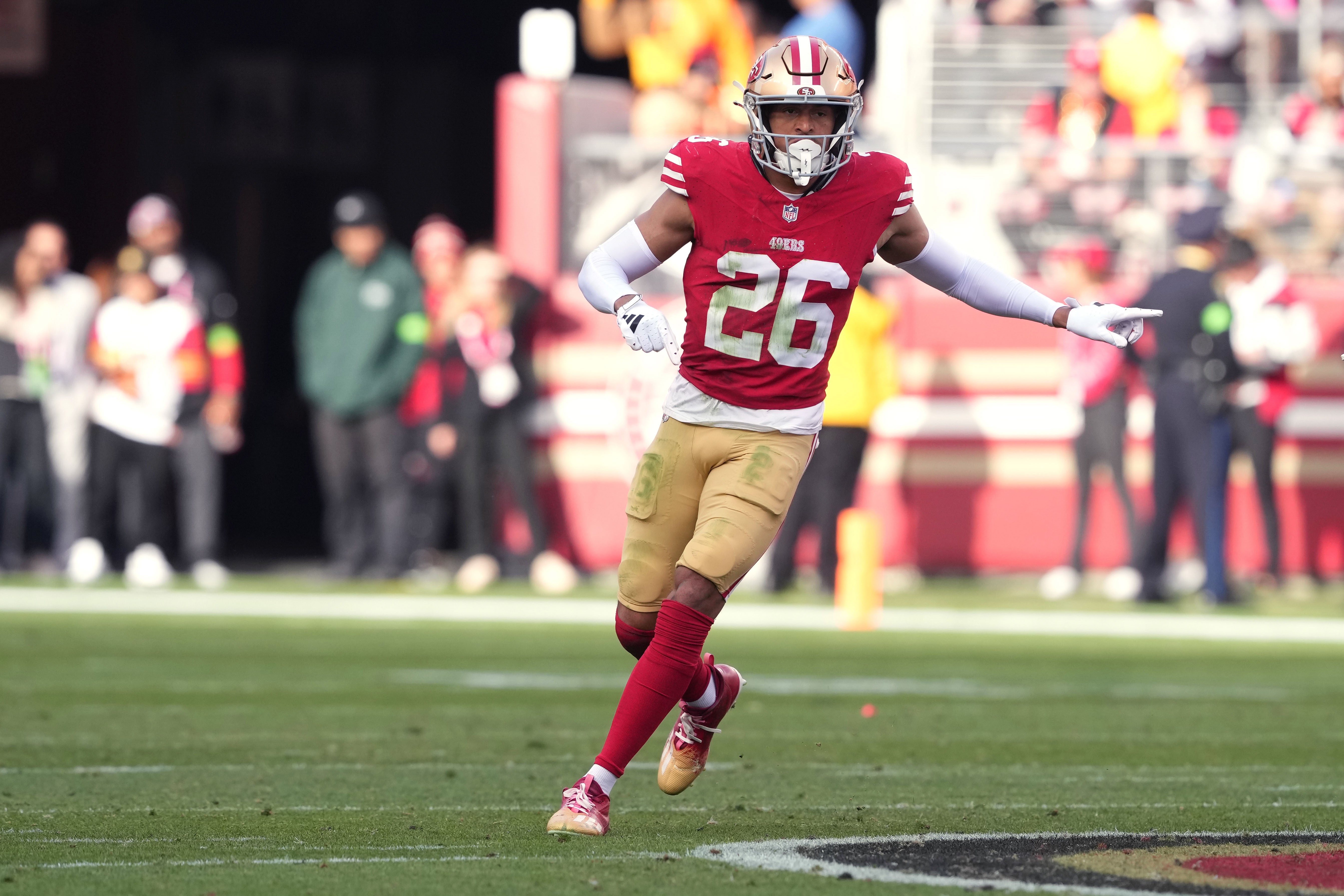 Dec 10, 2023; Santa Clara, California, USA; San Francisco 49ers cornerback Isaiah Oliver (26) during the second quarter against the Seattle Seahawks at Levi's Stadium.