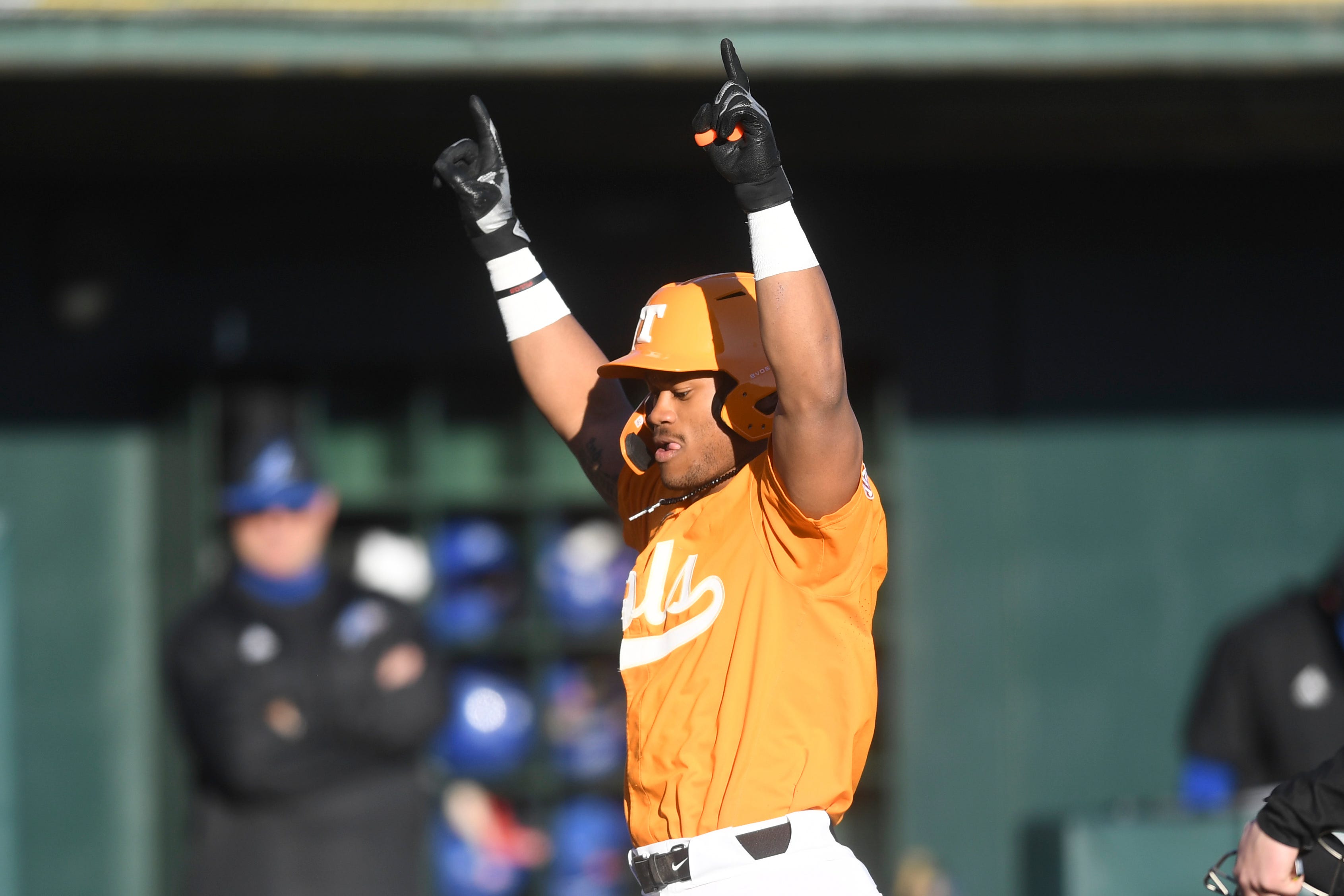 Tennessee s Christian Moore (1) runs home during the home opener between Tennessee and UNC Asheville, at the newly renovated Lindsey Nelson Stadium, Tuesday, Feb. 20, 2024.