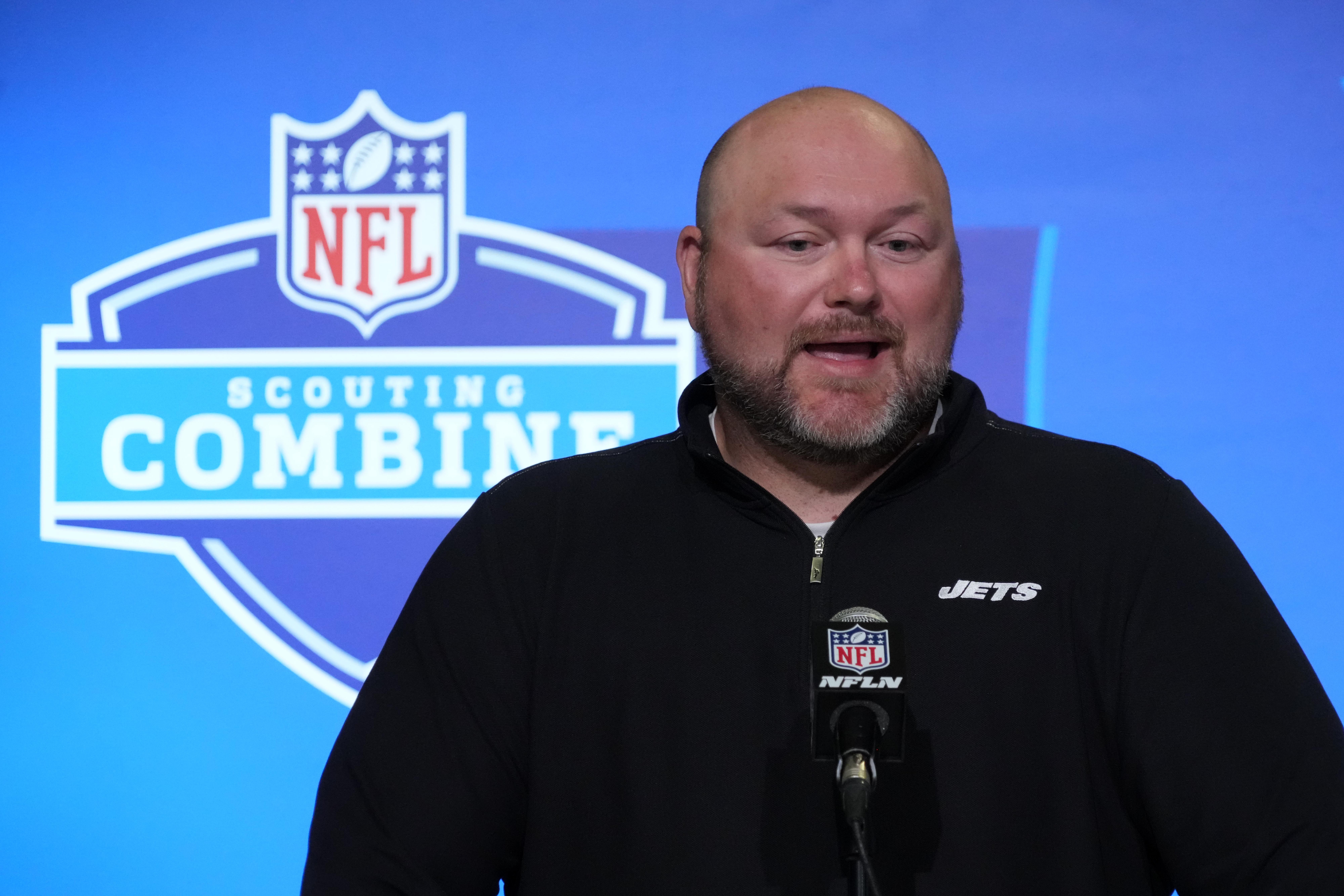New York Jets general manager Joe Douglas during the NFL combine at the Indiana Convention Center.