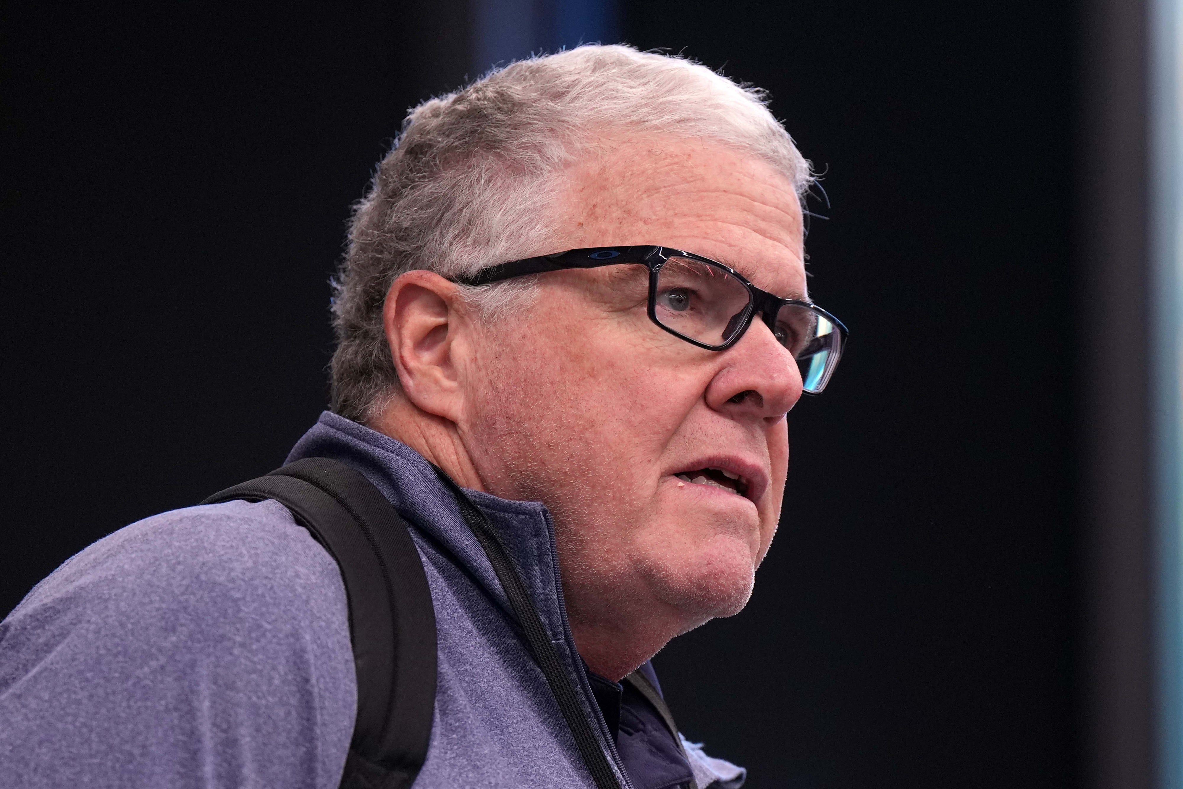 Nov 3, 2023; Frankfurt, Germany; American sportswriter Peter King at Kansas City Chiefs press conference at DFB Campus.