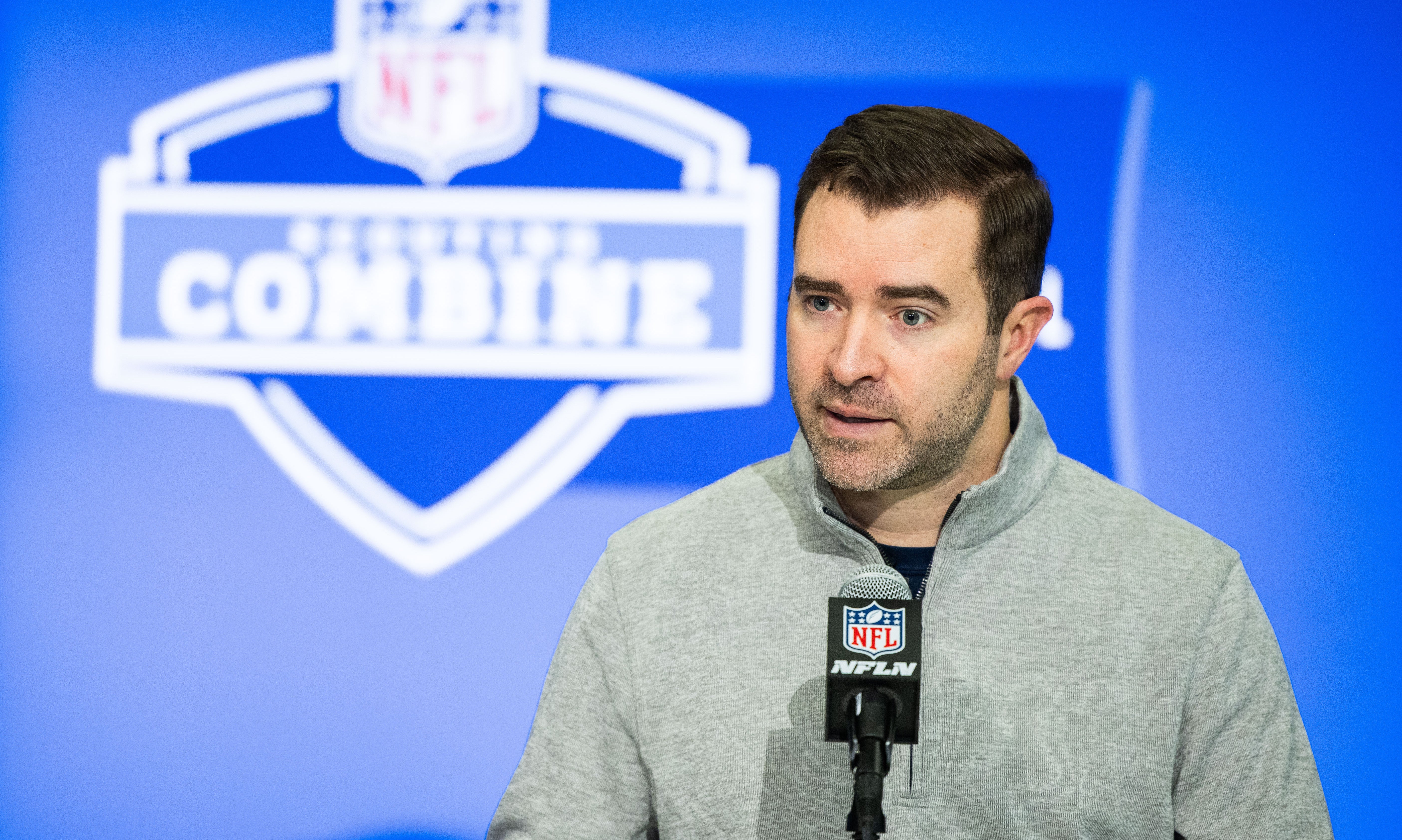 Tennessee Titans head coach Brian Callahan talks to the media at the 2024 NFL Combine at Indiana Convention Center. Trevor Ruszkowski-USA TODAY Sports
