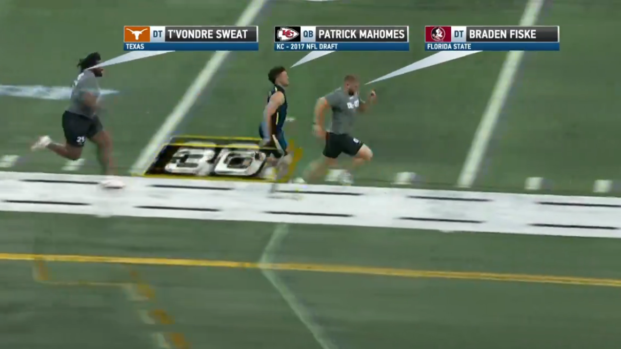 Feb 29, 2024; Indianapolis, IN, USA; Patrick Mahomes, T'Vondre Sweat and Braden Fiske featured on NFL Network Simulcam.