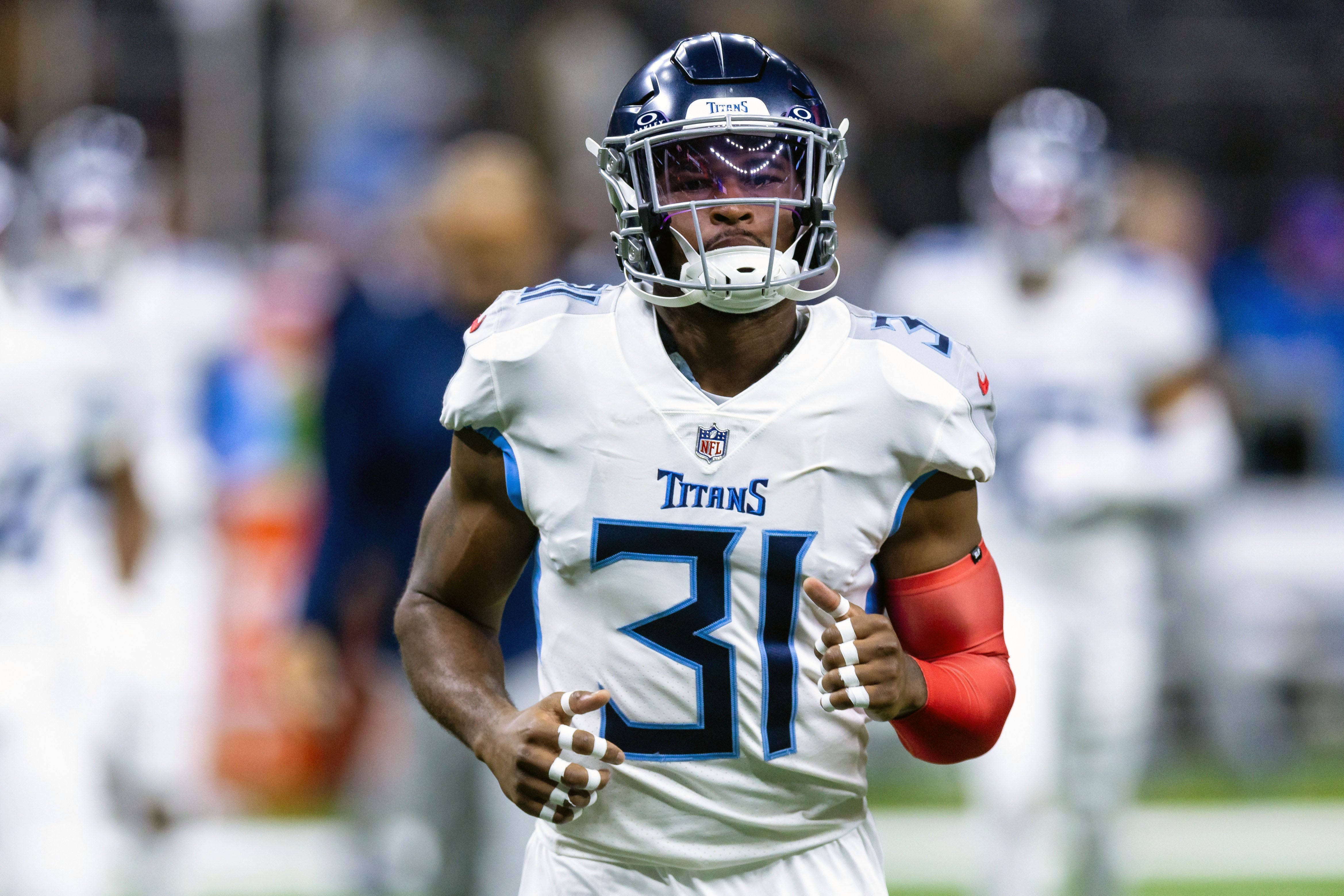Tennessee Titans safety Kevin Byard (31) warms up before the game against the New Orleans Saints during pregame against at the Caesars Superdome. Stephen Lew-USA TODAY Sports