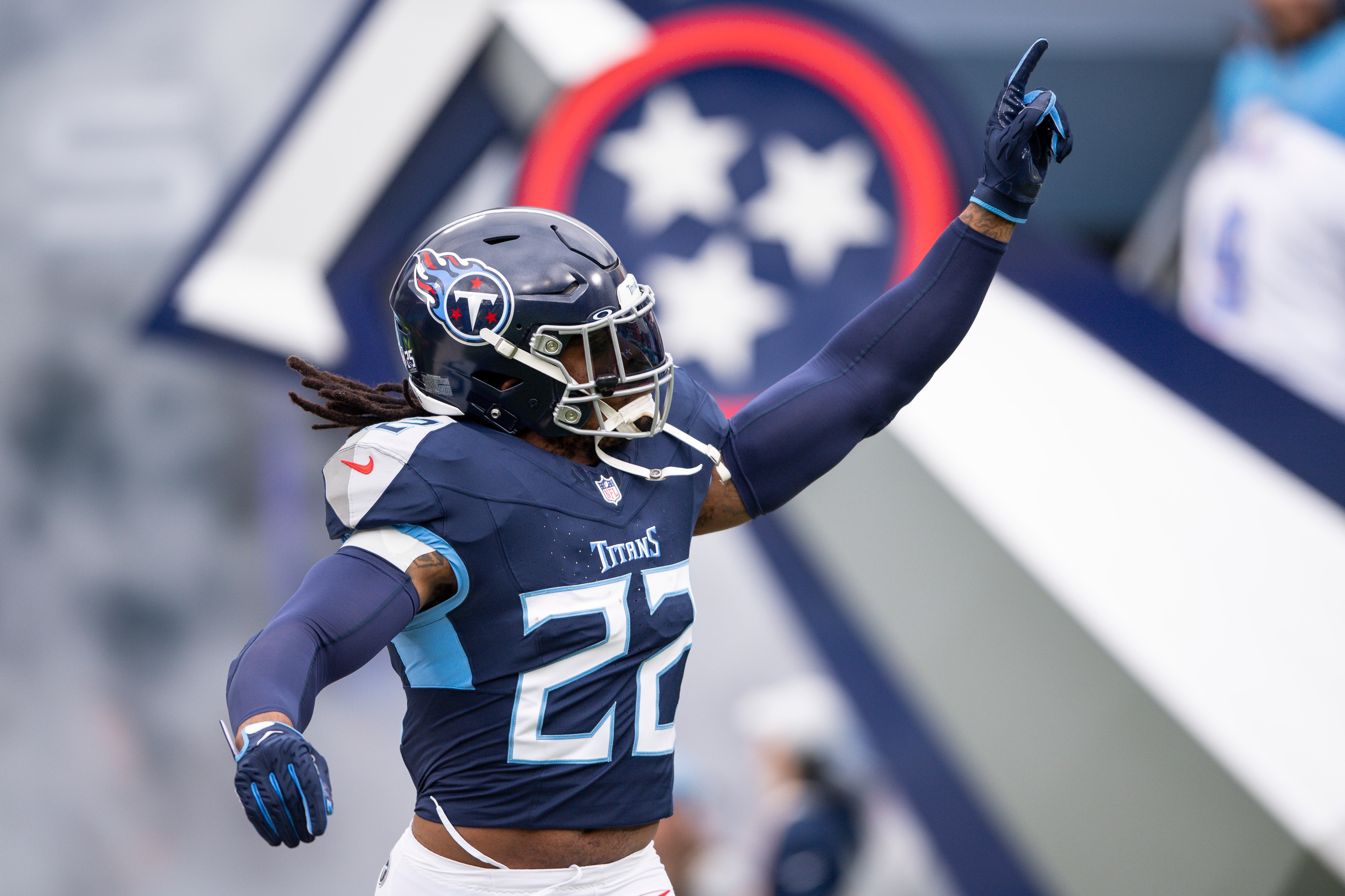 Tennessee Titans running back Derrick Henry (22) takes the field during the first half at Nissan Stadium.