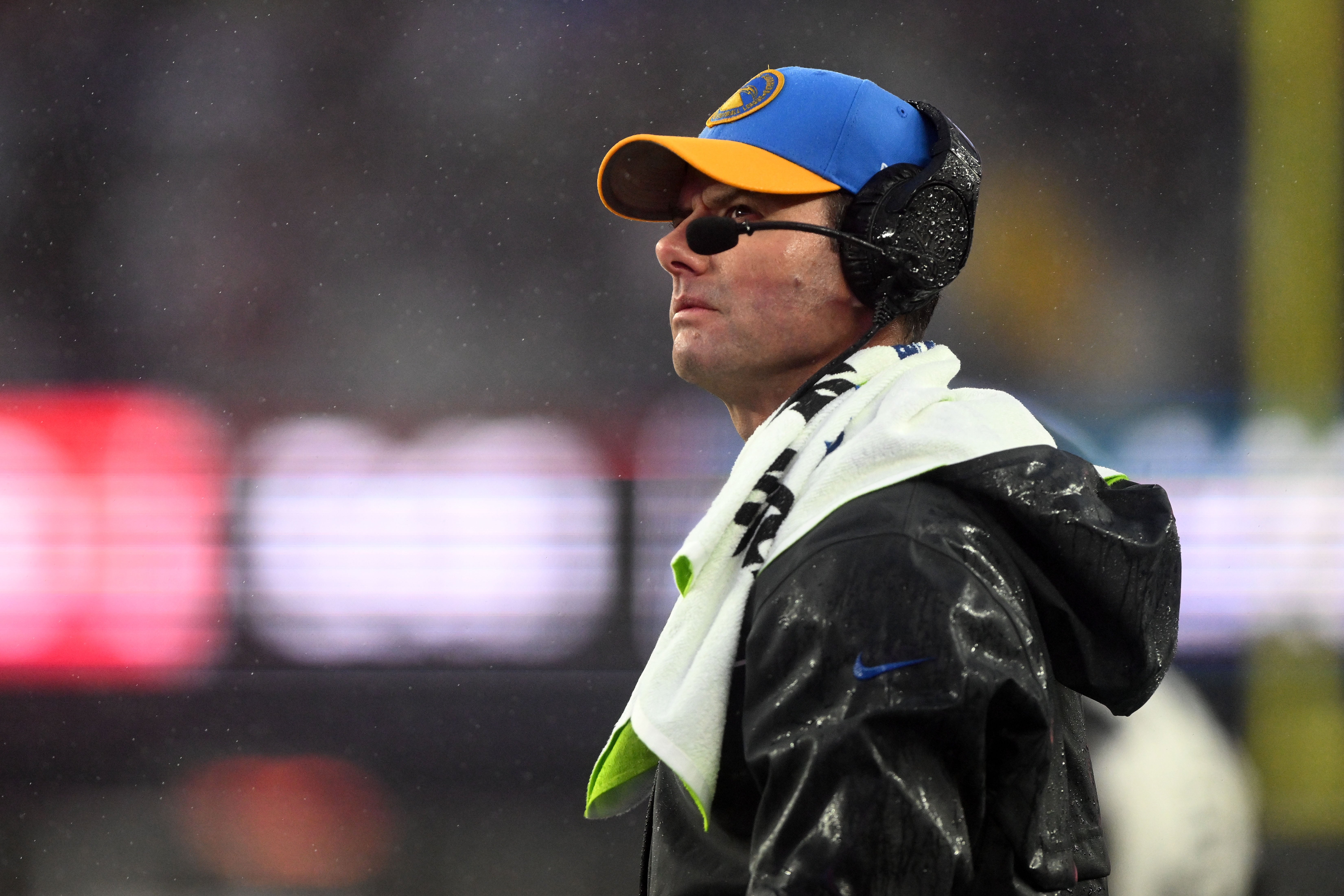 Dec 3, 2023; Foxborough, Massachusetts, USA; Los Angeles Chargers head coach Brandon Staley watches a play against the New England Patriots during the second half at Gillette Stadium.