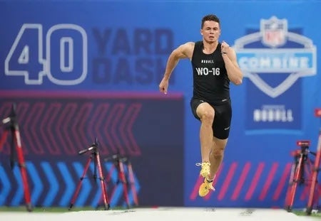Georgia wide receiver Ladd McConkey (WO16) during the 2024 NFL Combine at Lucas Oil Stadium.