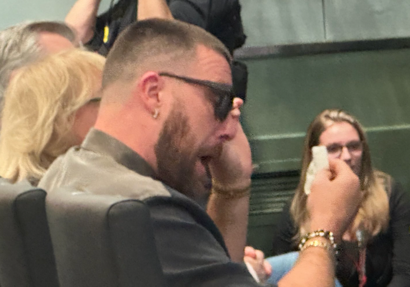 Travis Kelce gets emotional during Jason Kelce's retirement announcement.