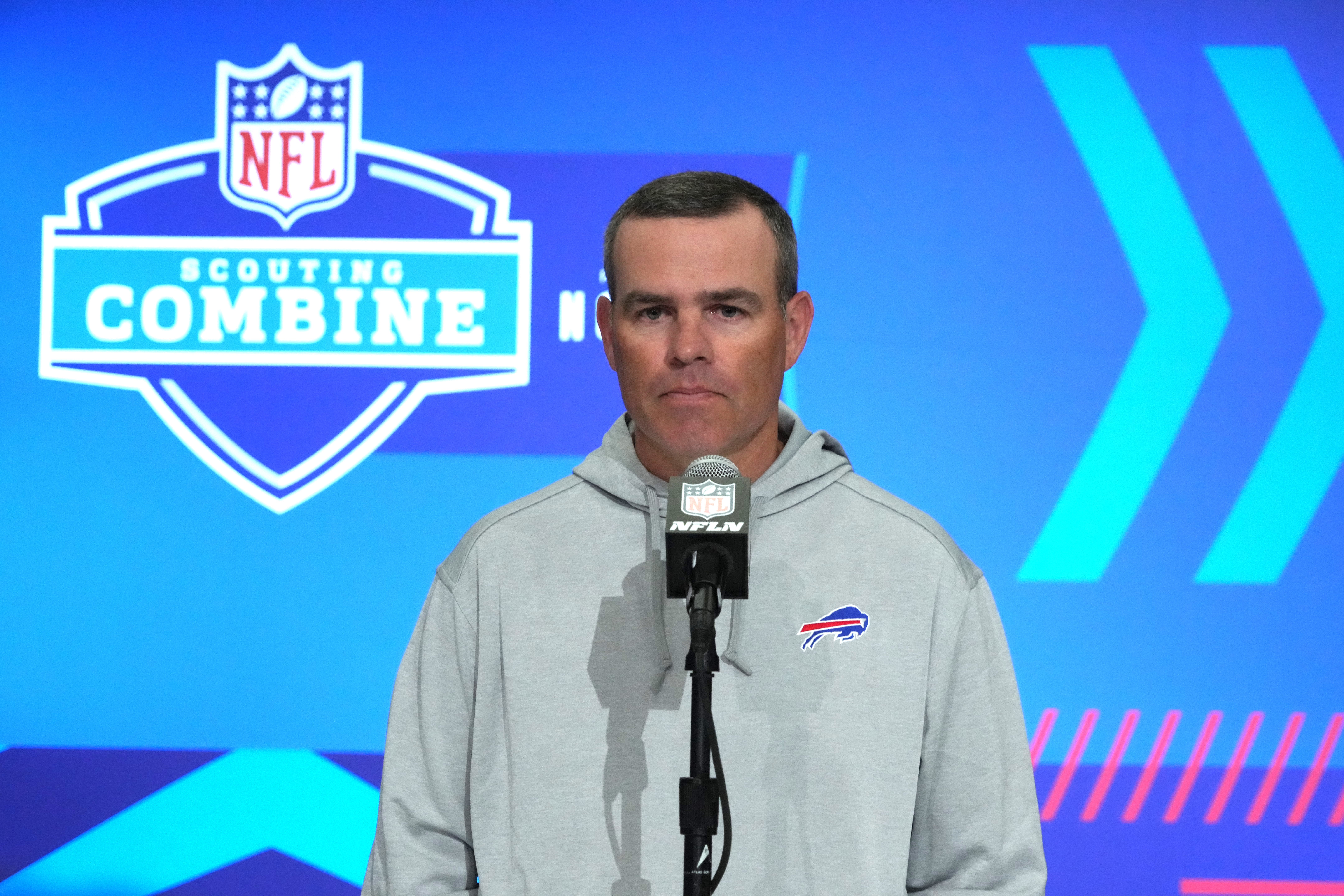 Buffalo Bills general manager Brandon Beane speaks during a press conference during the NFL Scouting Combine at Indiana Convention Center.