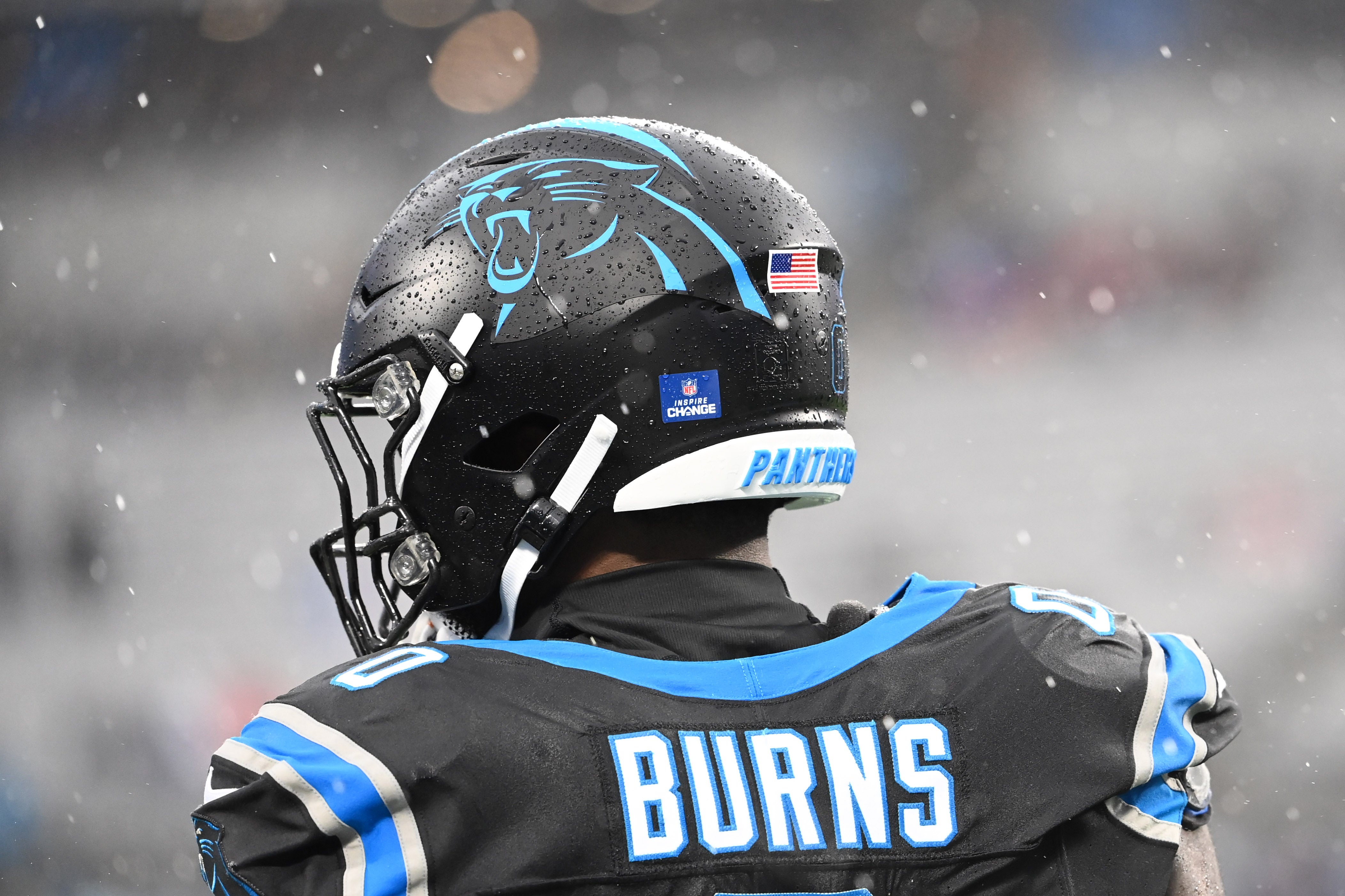 Dec 17, 2023; Charlotte, North Carolina, USA; Carolina Panthers linebacker Brian Burns (0) in the first quarter at Bank of America Stadium. Mandatory Credit: Bob Donnan-USA TODAY Sports