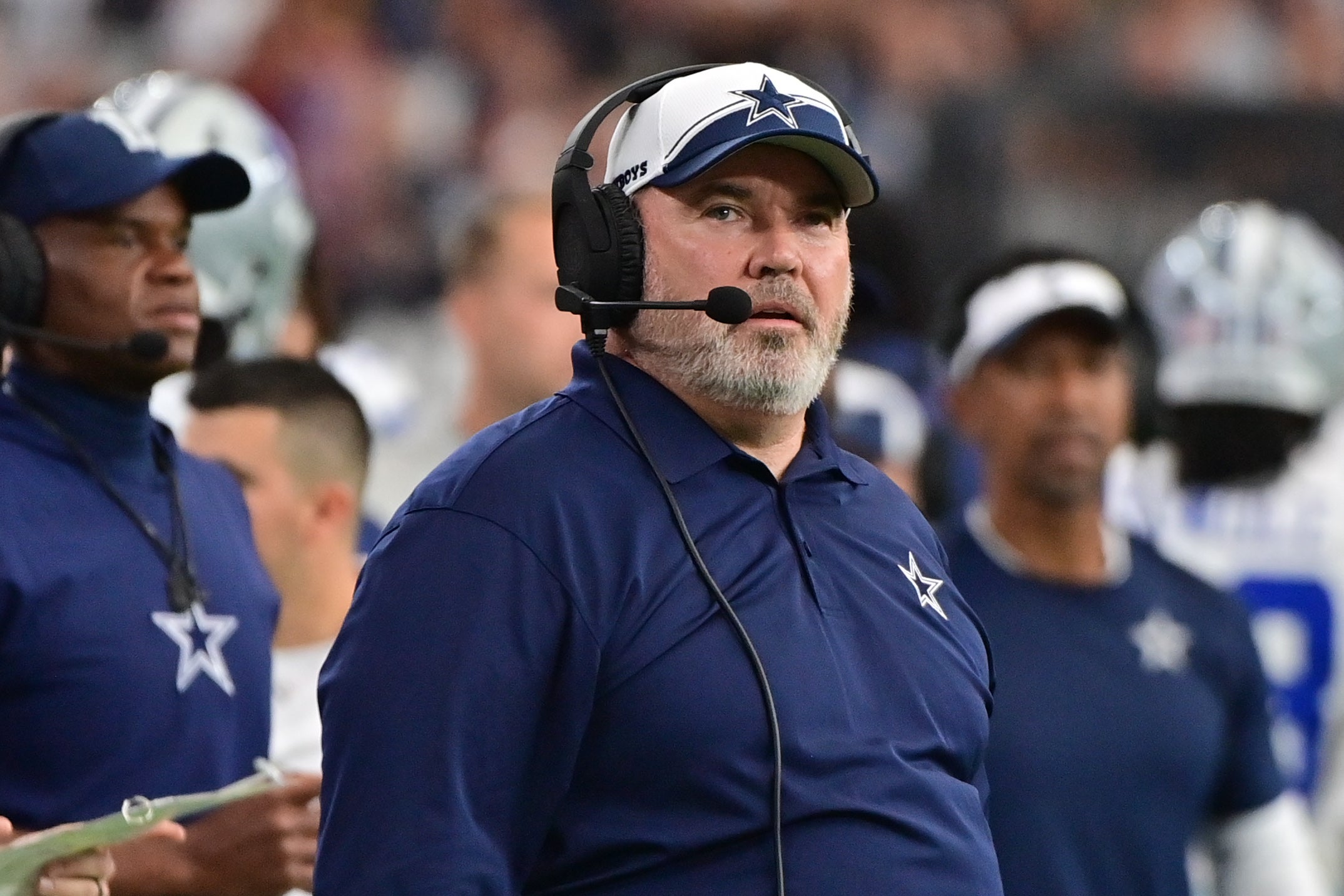 Dallas Cowboys head coach Mike McCarthy looks on in the second half against the Arizona Cardinals at State Farm Stadium.