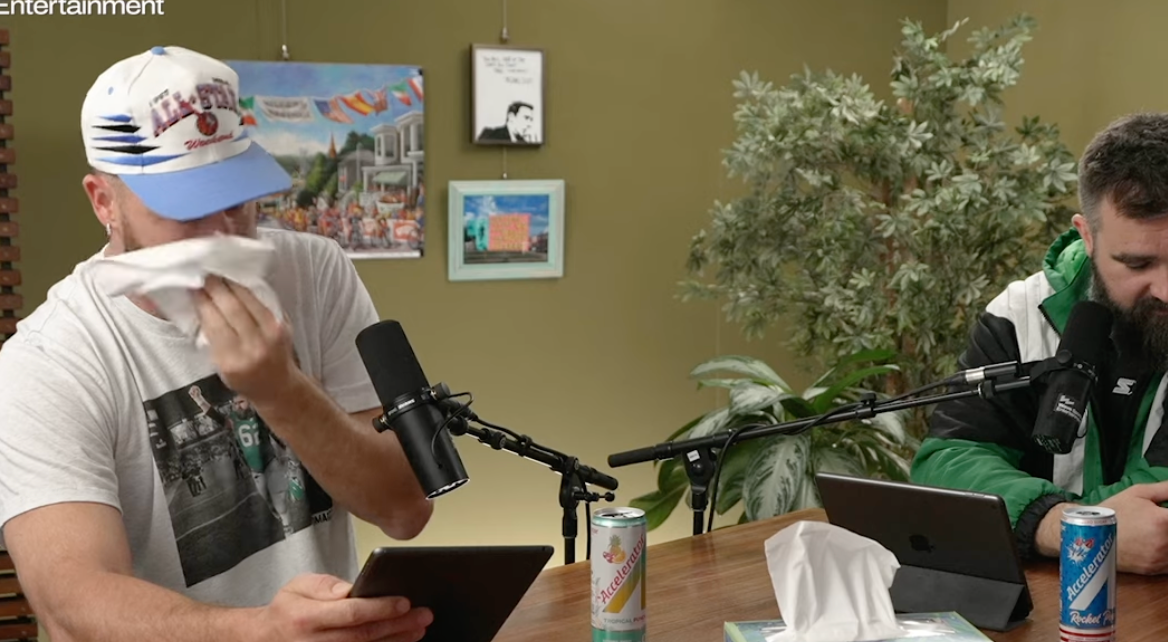 Travis Kelce cries when speaking about Jaosn Kelce's retirement on New Heights podcast