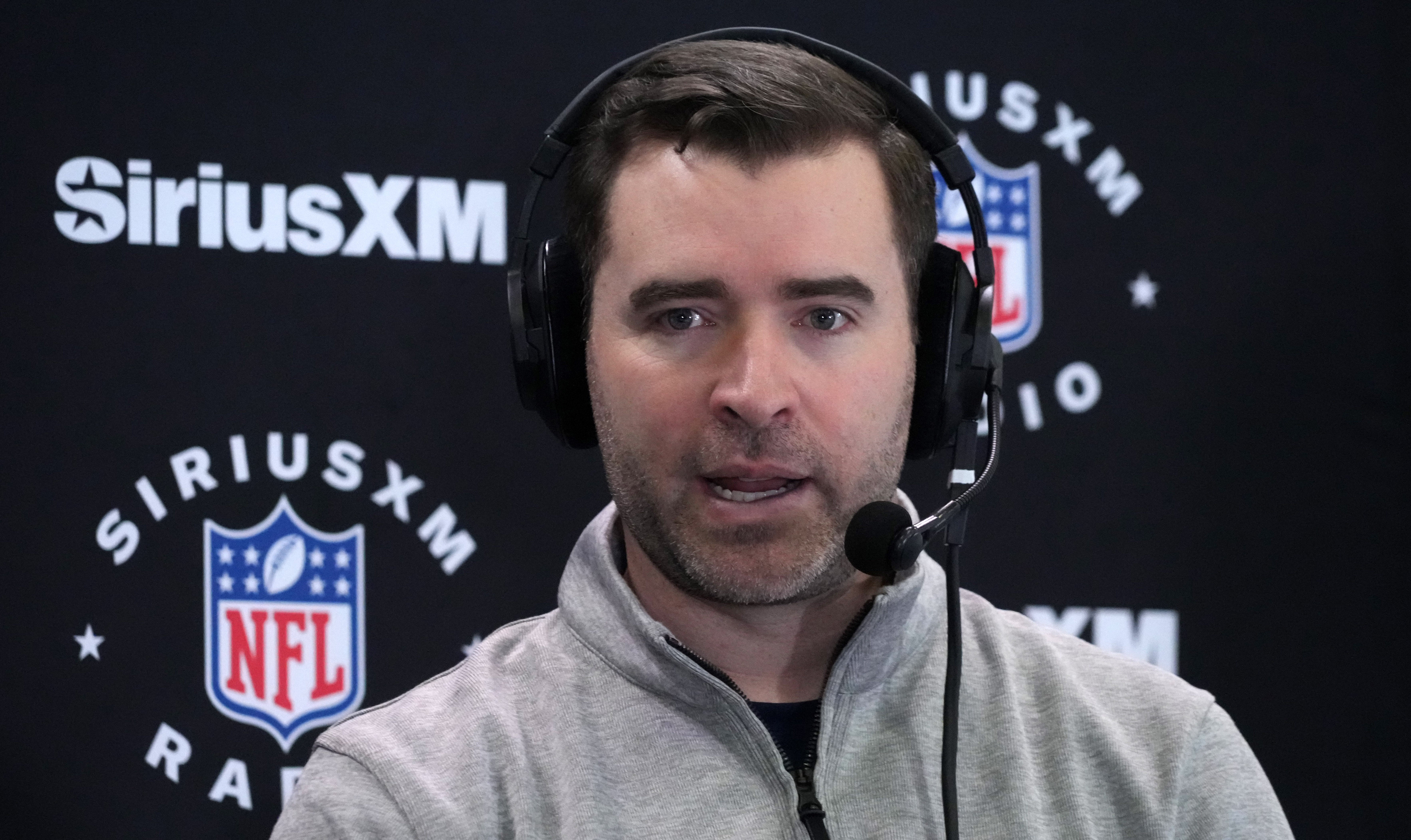 Tennessee Titans head coach Brian Callahan on the SiriusXM radio set during the NFL Scouting Combine at Indiana Convention Center. Kirby Lee-USA TODAY Sports