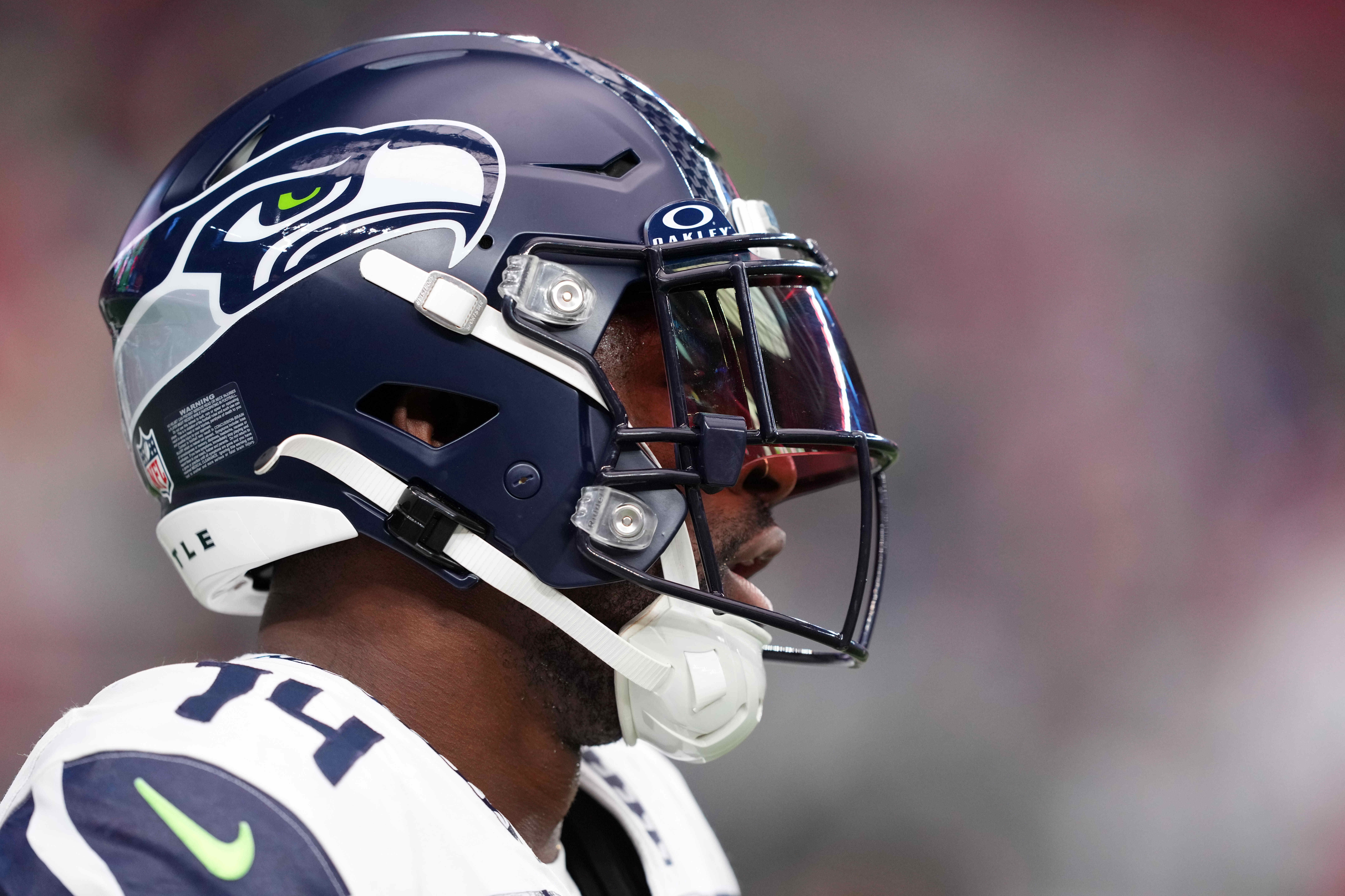 Jan 7, 2024; Glendale, Arizona, USA; Seattle Seahawks wide receiver DK Metcalf (14) warms up prior to facing the Arizona Cardinals at State Farm Stadium.