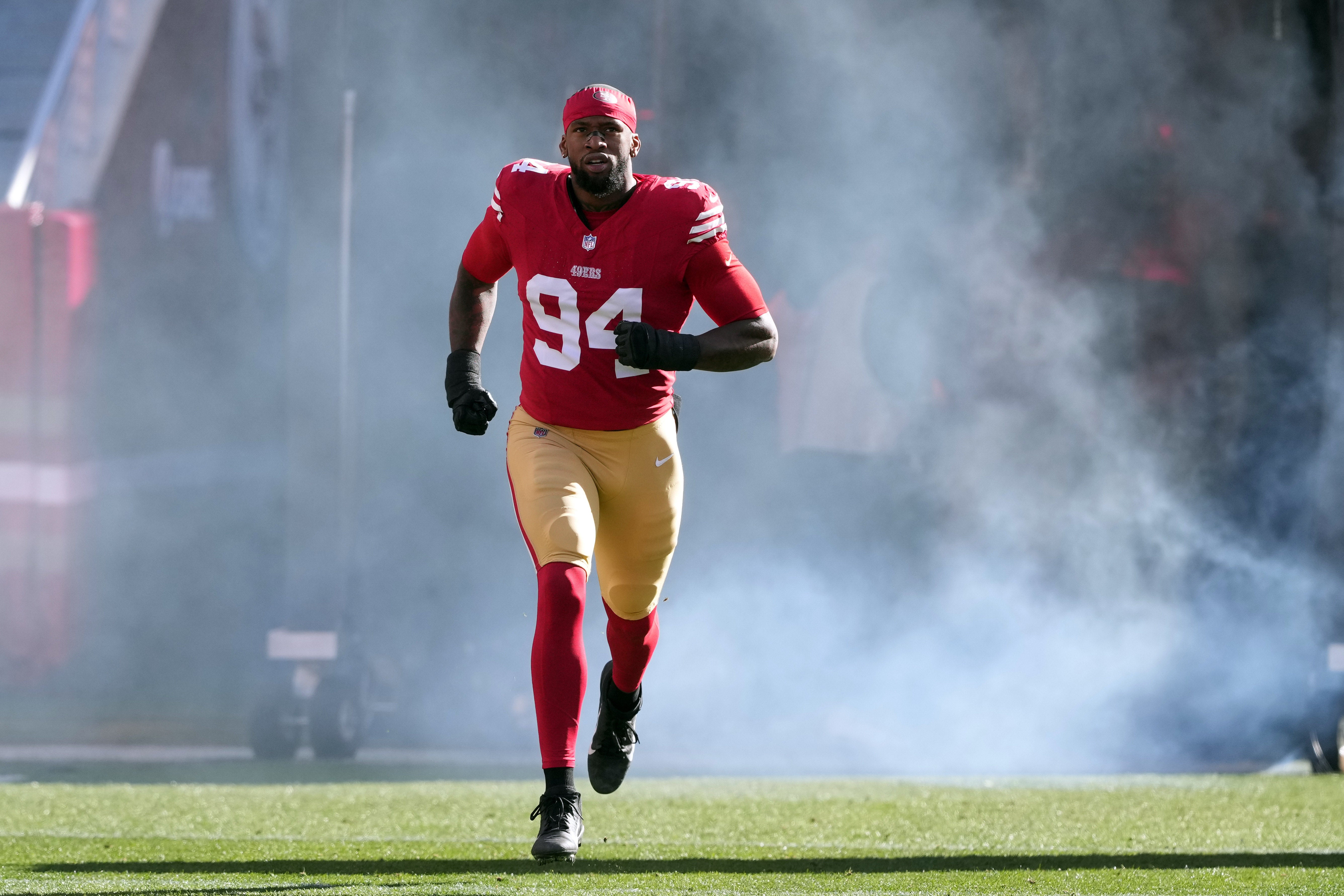 Jan 7, 2024; Santa Clara, California, USA; San Francisco 49ers defensive end Clelin Ferrell (94) before the game against the Los Angeles Rams at Levi's Stadium.