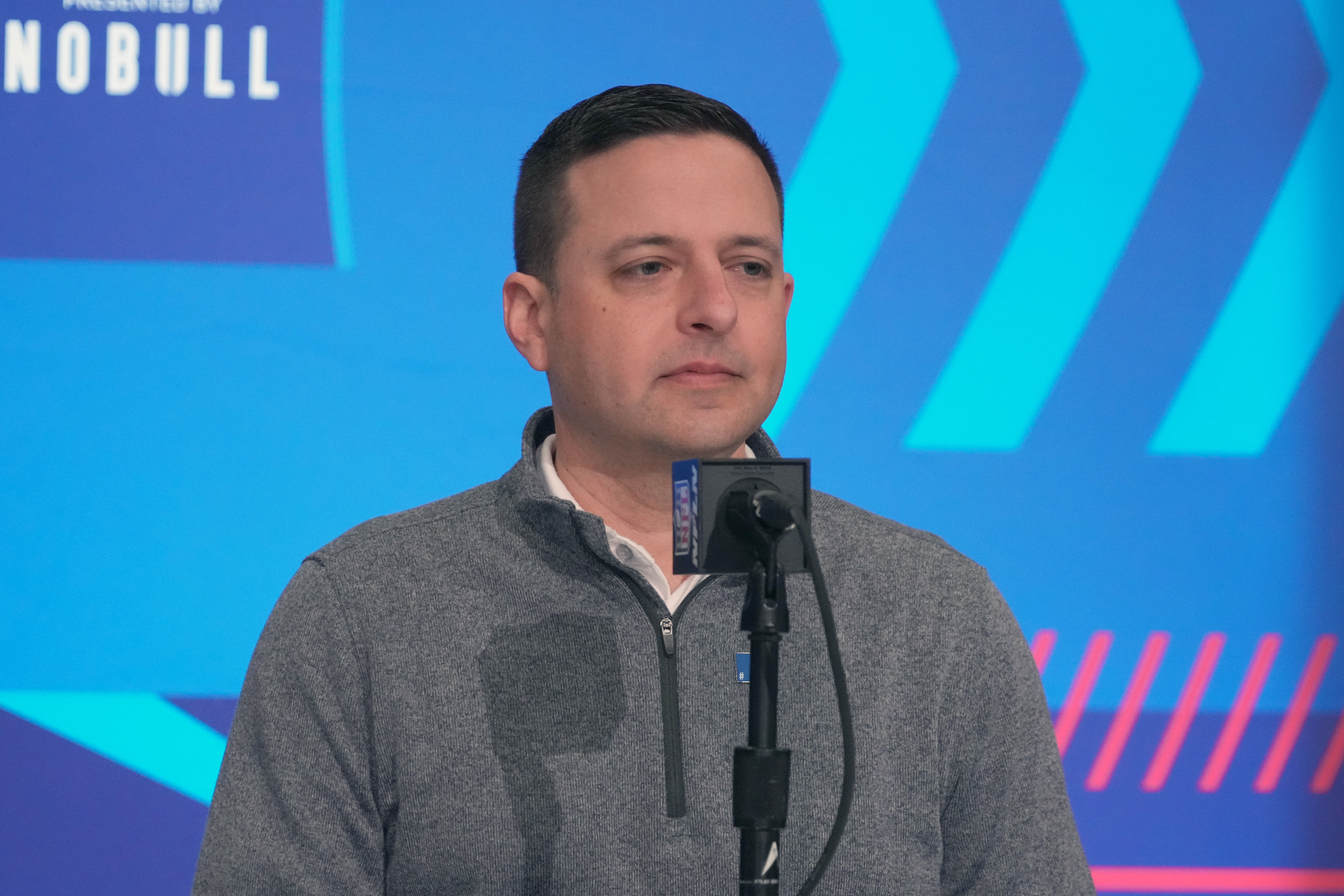 Feb 27, 2024; Indianapolis, IN, USA; New England Patriots director of scouting Eliot Wolf during the NFL Scouting Combine at Indiana Convention Center