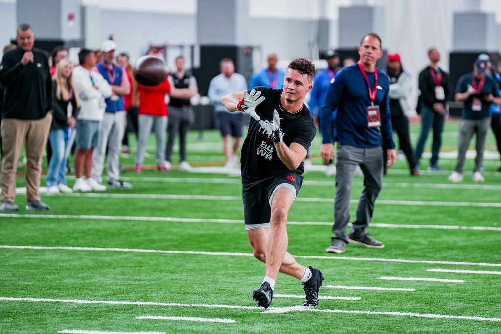 Georgia wide receiver Ladd McConkey (84) during Georgia’s NFL Pro Day at the William Porter Payne and Porter Otis Payne Indoor Athletic Facility in Athens, Ga., on Wednesday, March 13, 2024.
