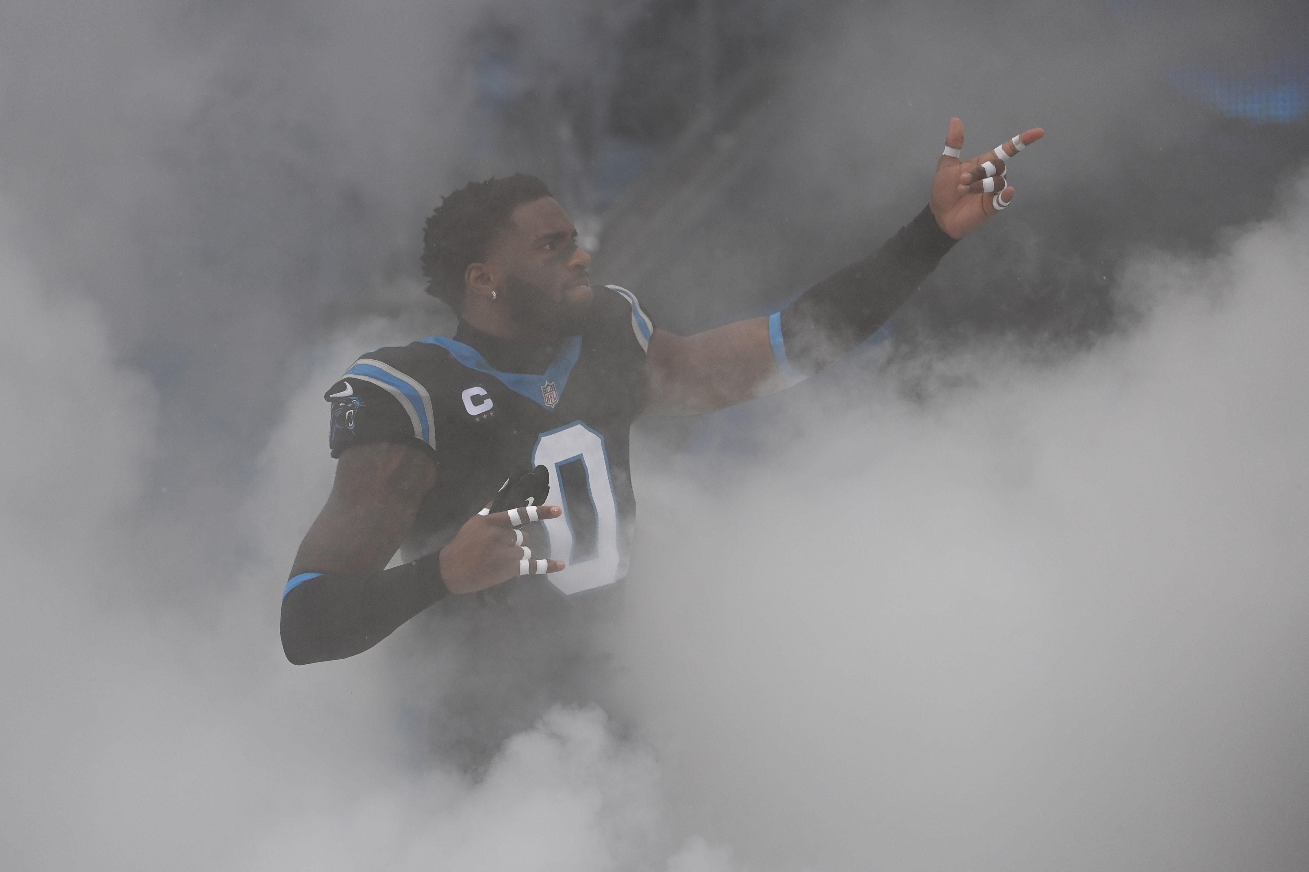 Dec 17, 2023; Charlotte, North Carolina, USA; Carolina Panthers linebacker Brian Burns (0) is introduced before the game at Bank of America Stadium. Mandatory Credit: Bob Donnan-USA TODAY Sports