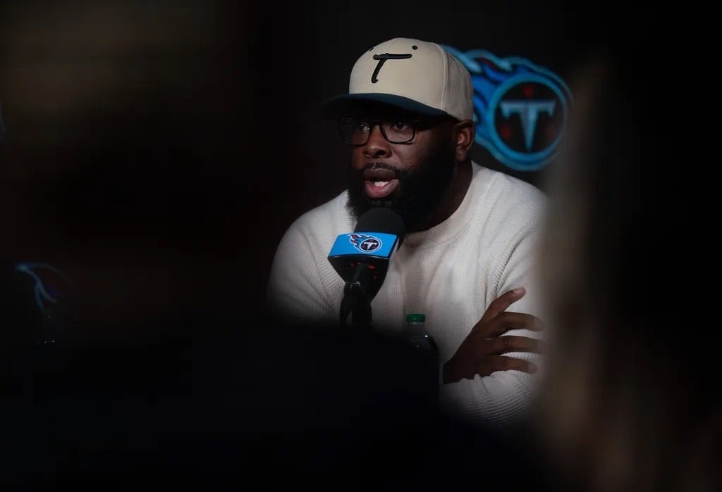 Tennessee Titans General Manager Ran Carthon fields questions related to the firing of longtime Head Coach Mike Vrabel at Ascension Saint Thomas Sports Park in Nashville, Tenn., Tuesday, Jan. 9, 2024.