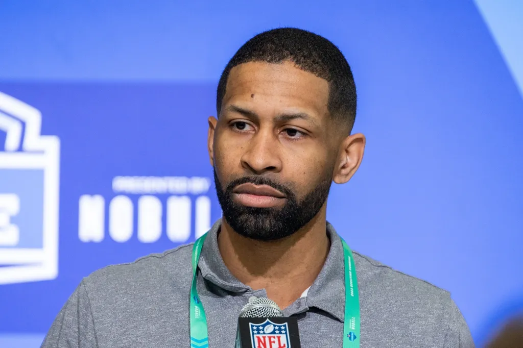 Cleveland Browns general manager Andrew Berry speaks to the press at the NFL Combine at Lucas Oil Stadium.