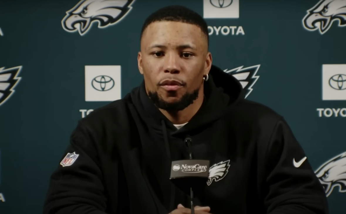 Eagles running back Saquon Barkley speaks during his introductory press conference.