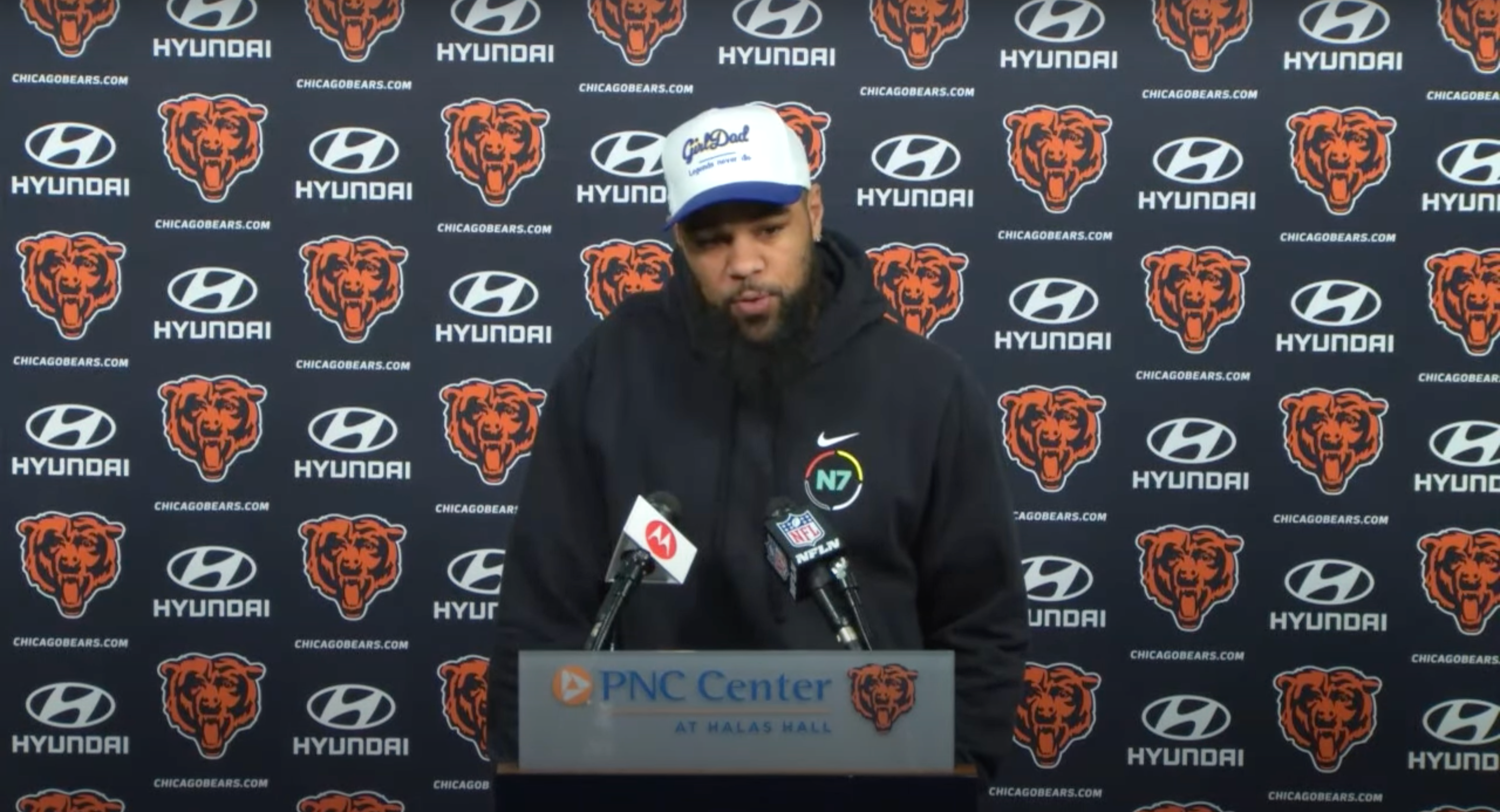 Keenan Allen addresses the media during his opening press conference in Chicago.