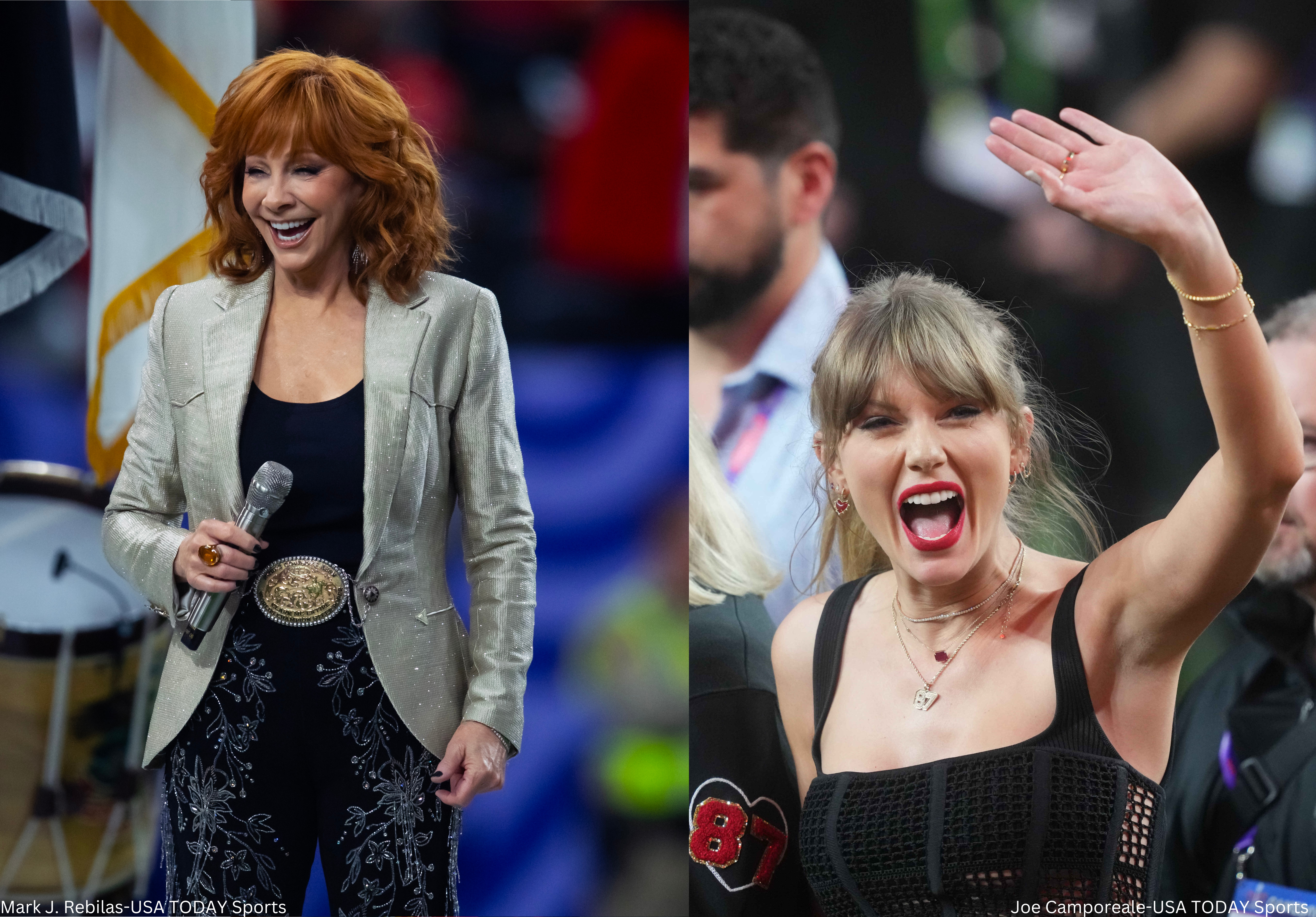 Reba McEntire and Taylor Swift at Super Bowl LVIII