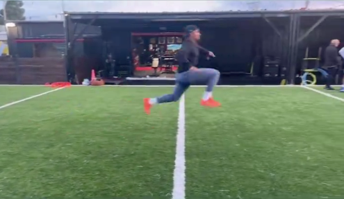 Philadelphia Eagles quarterback Jalen Hurts works out during the 2024 offseason.