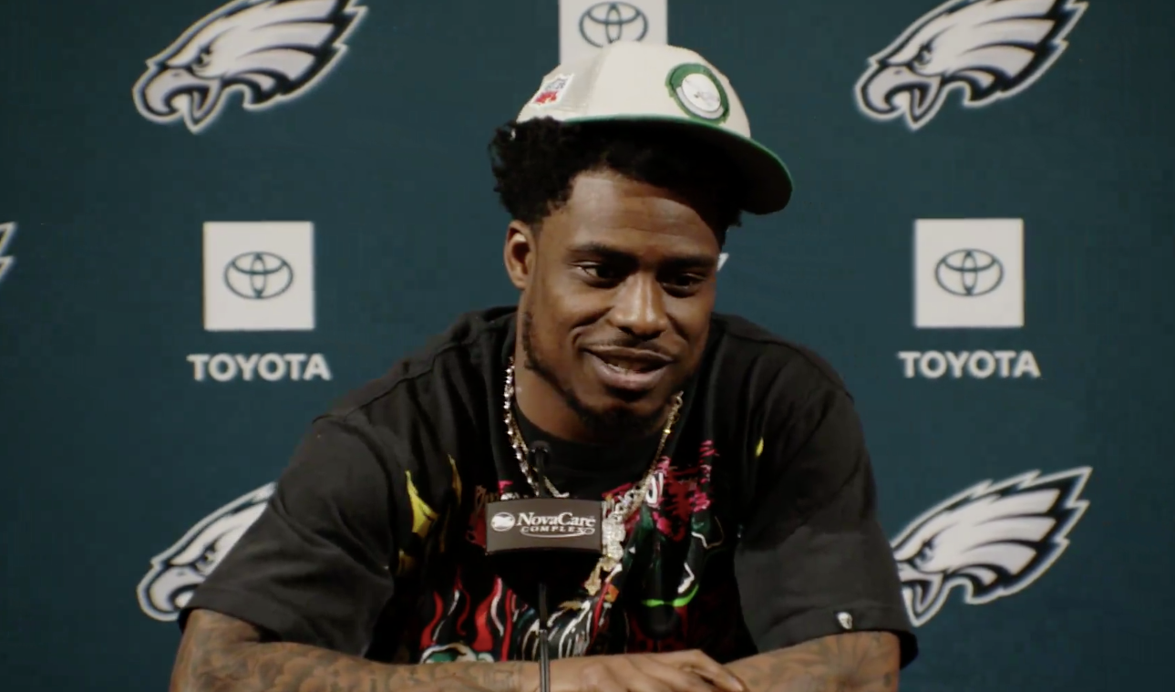 Eagles safety C.J. Gardner-Johnson talks to Philly reporters after signing a new deal in NFL free agency.