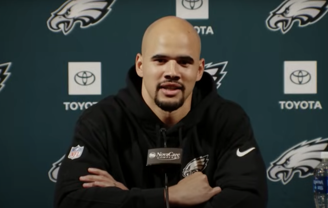 Philadelphia Eagles' new linebacker Zack Baun speaks during his introductory press conference.