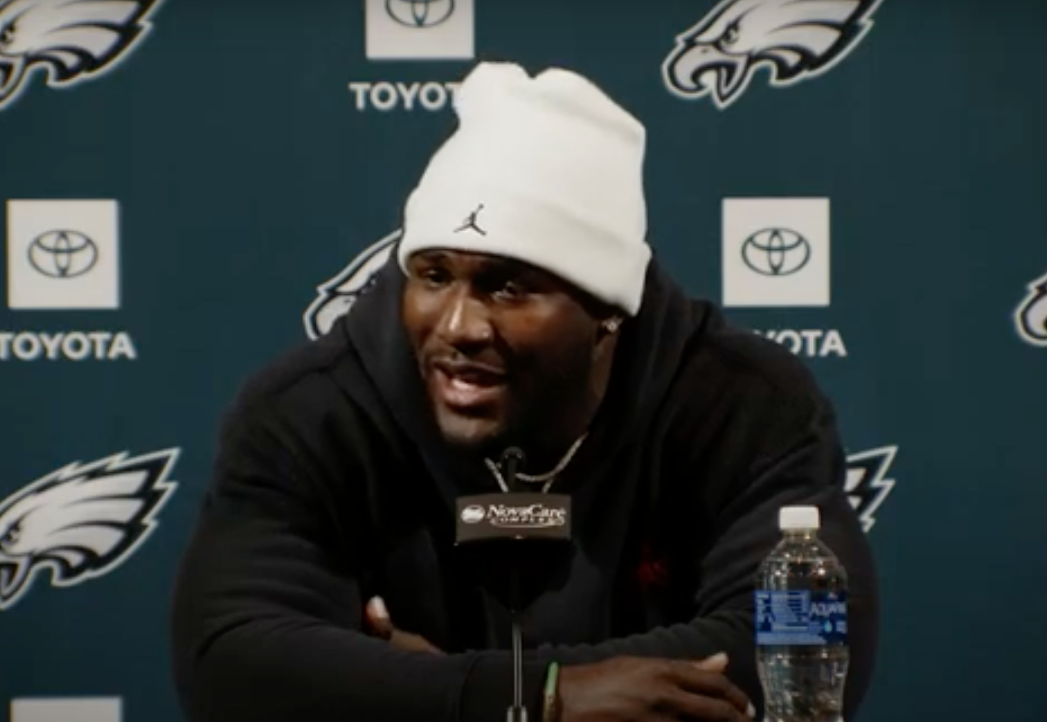 Philadelphia Eagles linebacker Devin White speaks to the media after making his one-year contract official.