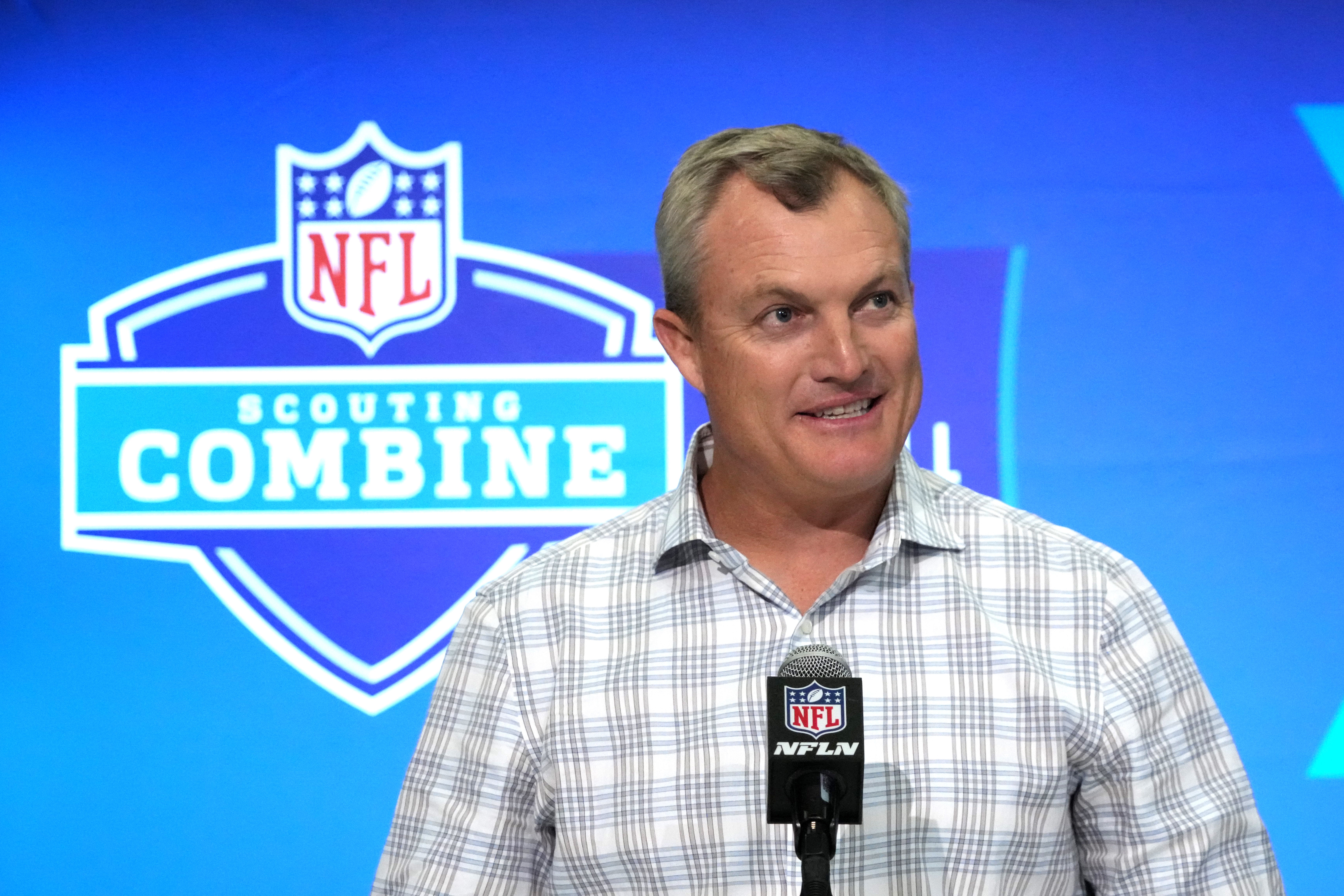 Feb 27, 2024; Indianapolis, IN, USA; San Francisco 49ers general manager John Lynch during the NFL Scouting Combine at Indiana Convention Center.