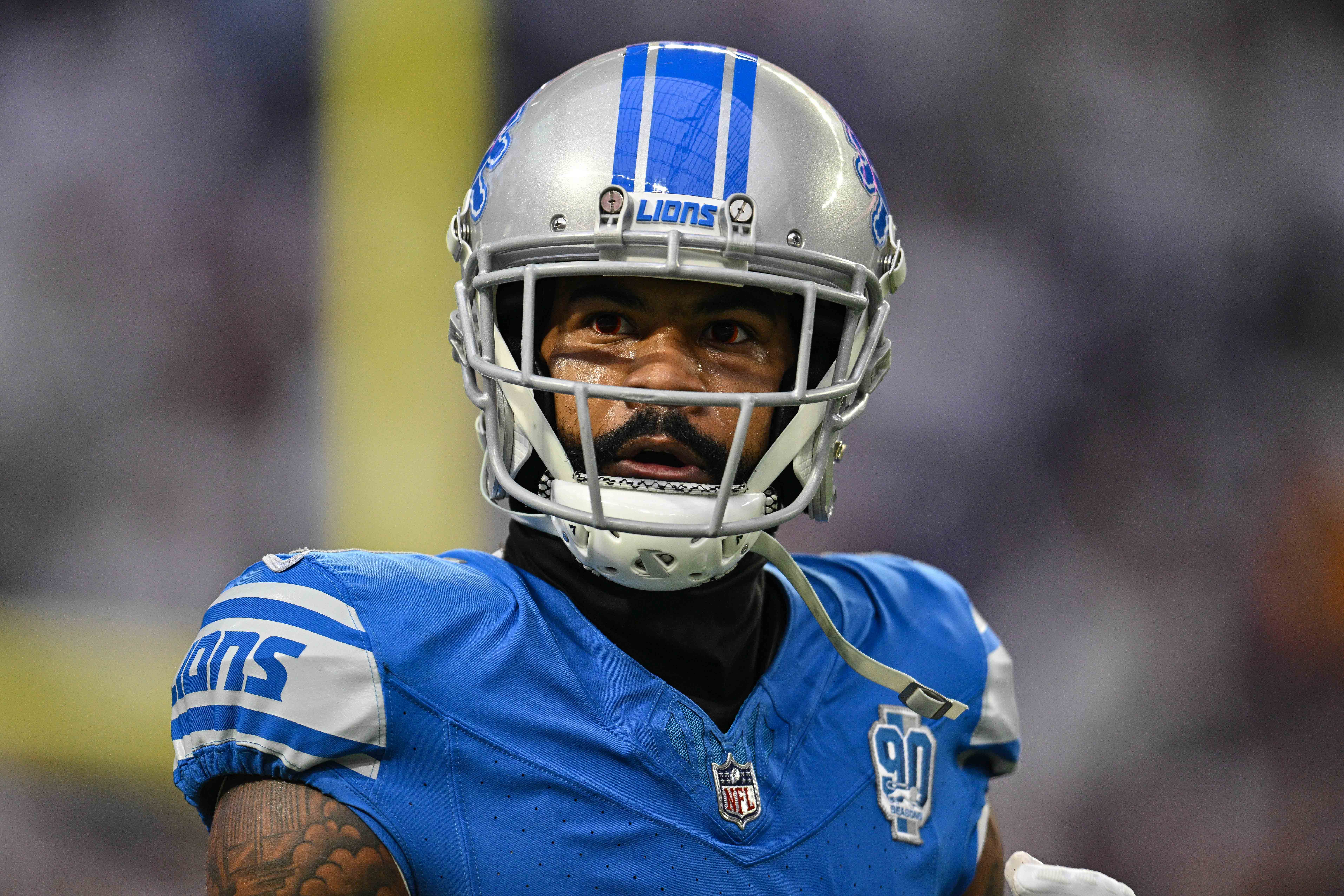 Dec 24, 2023; Minneapolis, Minnesota, USA; Detroit Lions cornerback Cameron Sutton (1) look on before the game against the Minnesota Vikings at U.S. Bank Stadium.