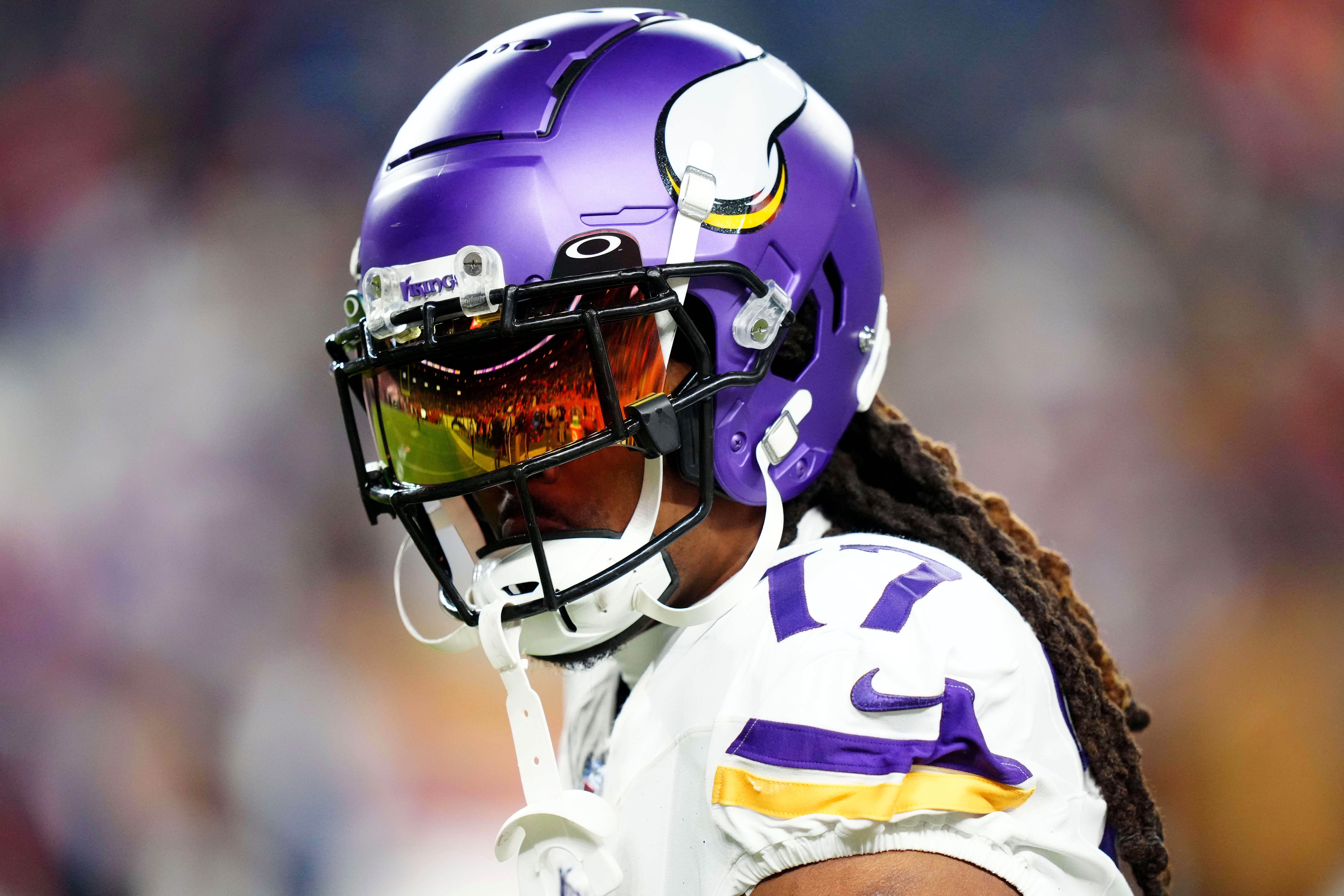 Nov 19, 2023; Denver, Colorado, USA; Minnesota Vikings wide receiver K.J. Osborn (17) before the game against the Denver Broncos at Empower Field at Mile High.
