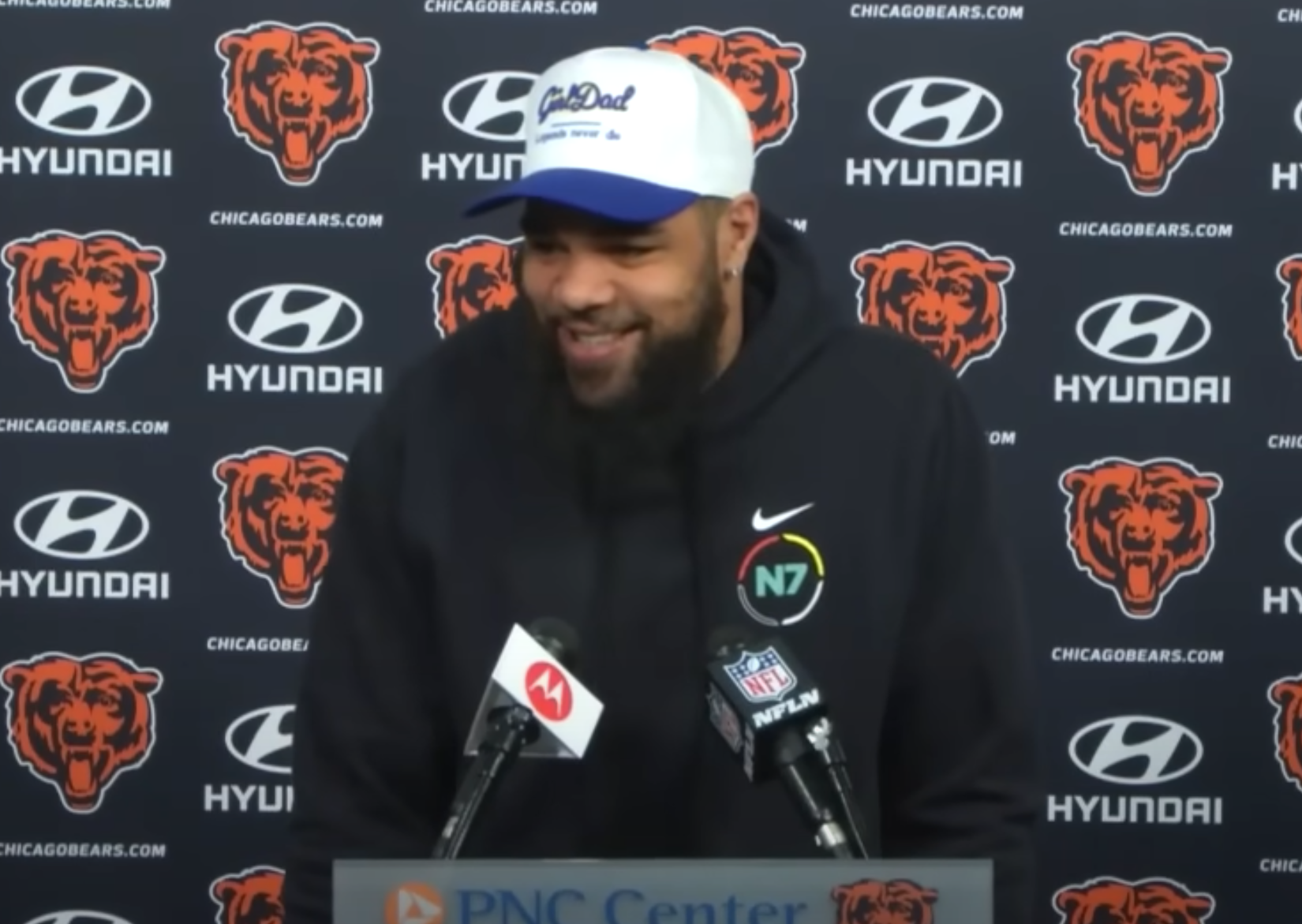 Keenan Allen addresses the media during his introductory press conference with the Bears.