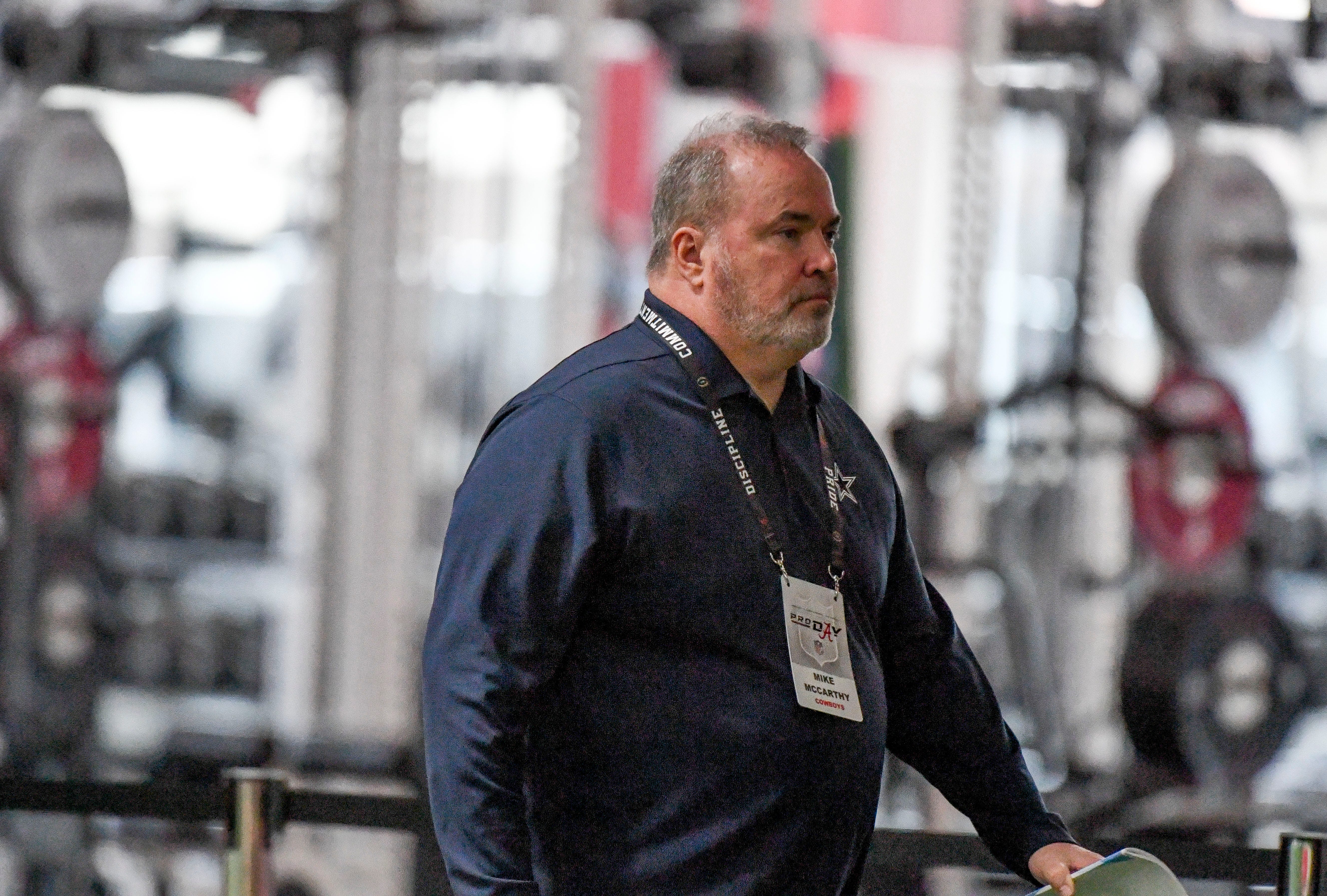 Cowboys head coach Mike McCarthy was on hand at the Hank Crisp Indoor Practice Facility during the University of Alabama’s Pro Day.