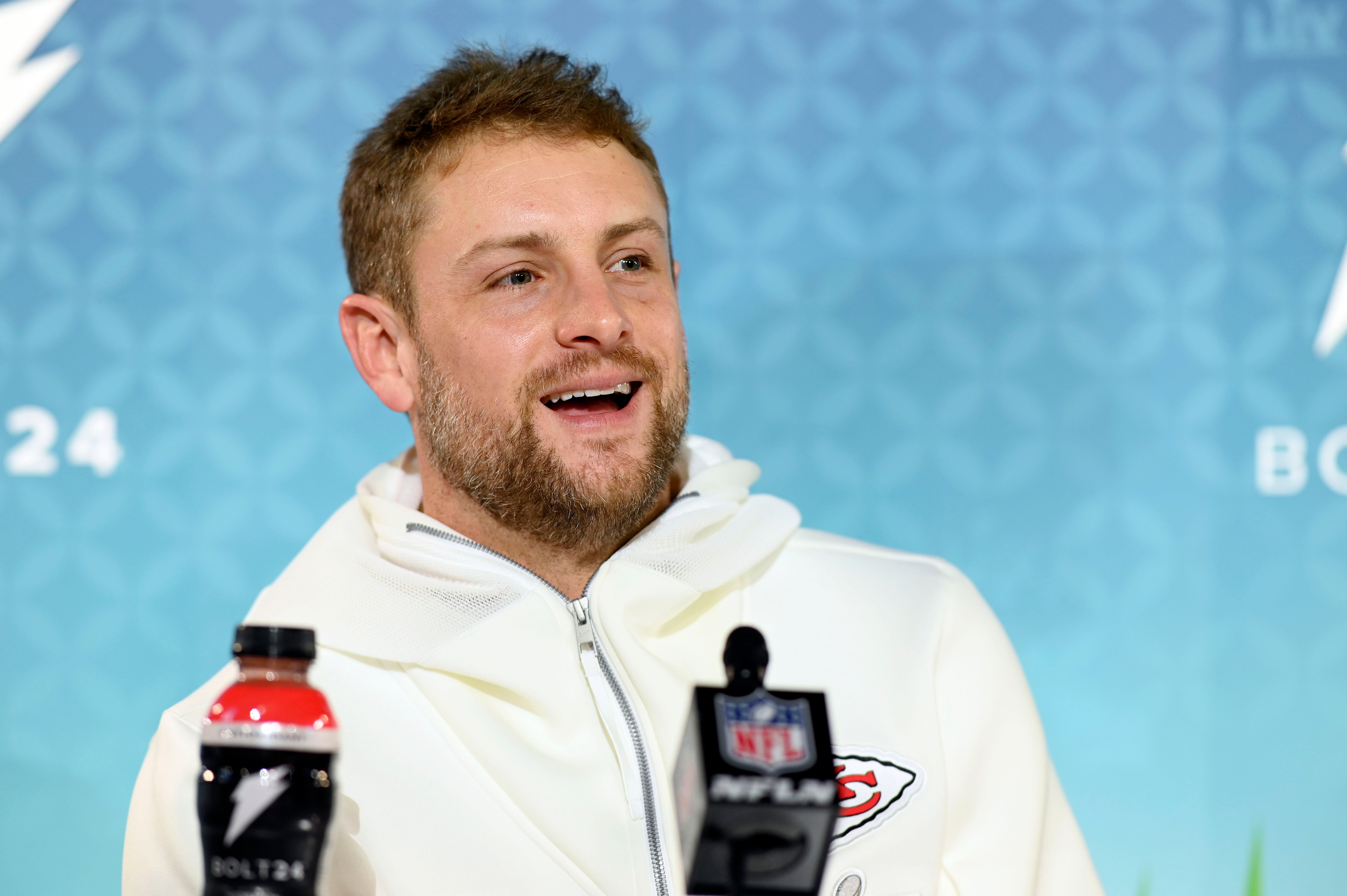 Jan 27, 2020; Miami, FL, USA; Kansas City Chiefs punter Dustin Colquitt (2) during Super Bowl LIV Opening Night at Marlins Park.