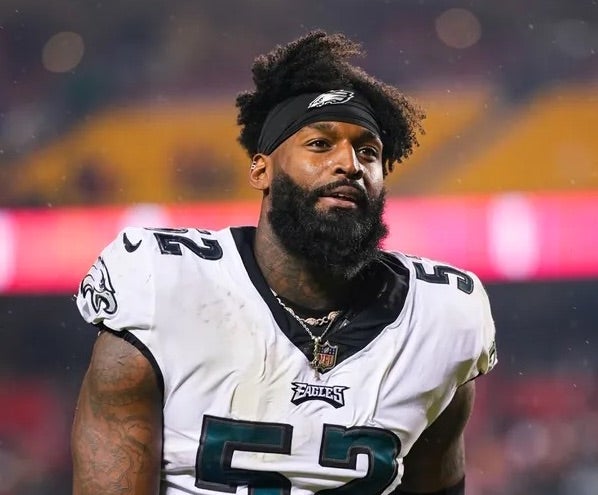 Philadelphia Eagles linebacker Zach Cunningham (52) leaves the field after defeating the Kansas City Chiefs at GEHA Field at Arrowhead Stadium.