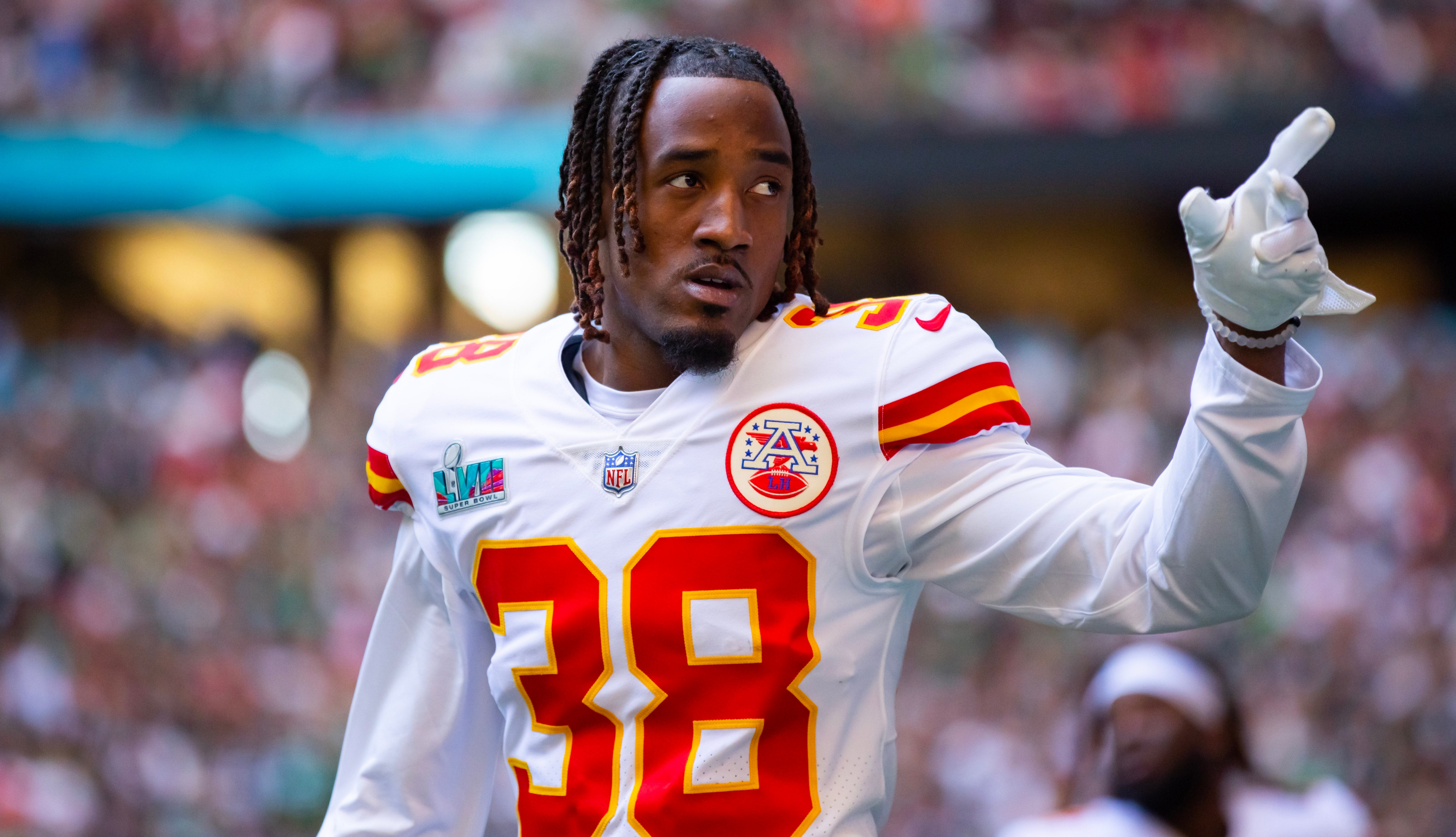 Kansas City Chiefs cornerback L'Jarius Sneed (38) against the Philadelphia Eagles during Super Bowl LVII at State Farm Stadium. Mark J. Rebilas-USA TODAY Sports