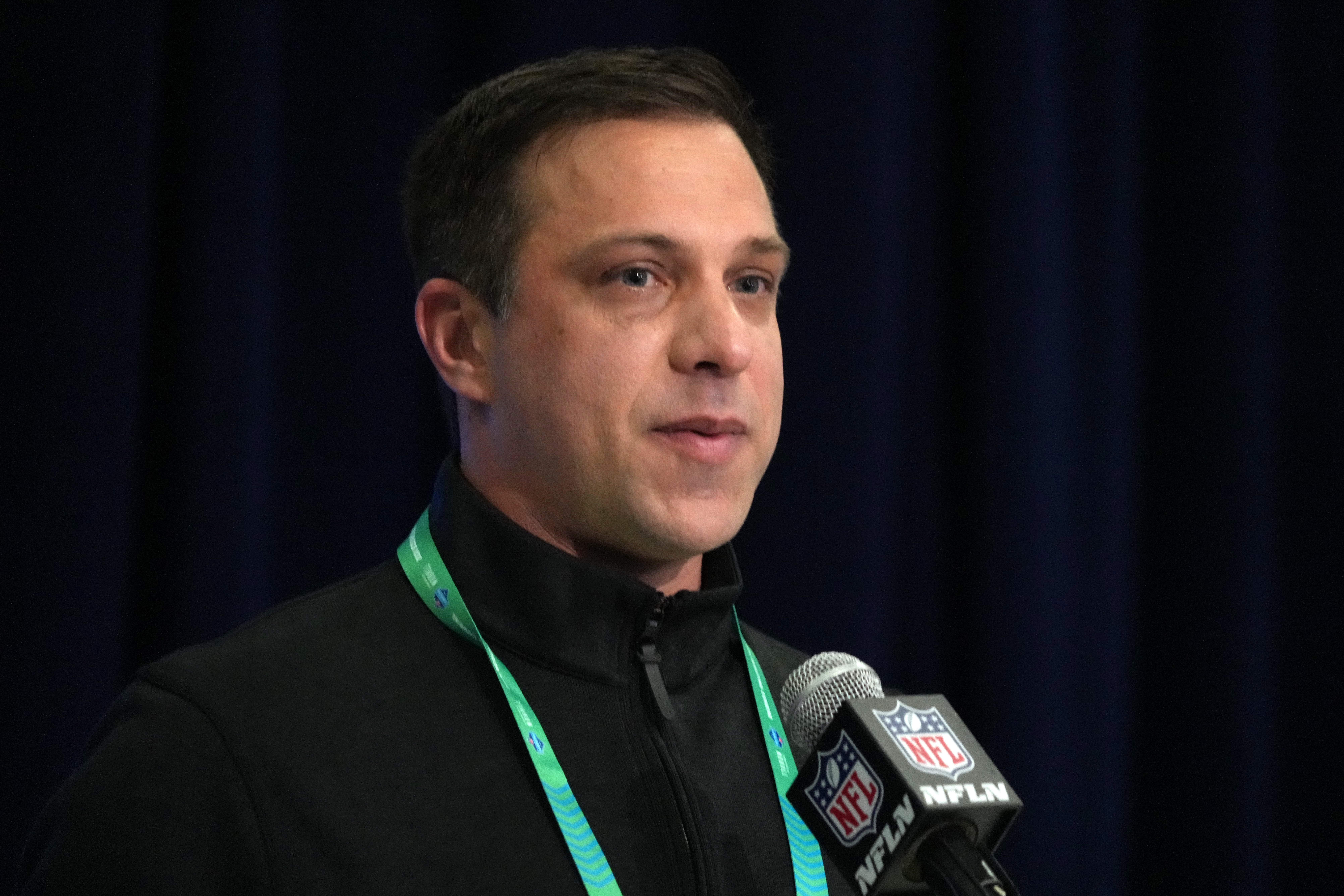 Feb 27, 2024; Indianapolis, IN, USA; Kansas City Chiefs general manager Brett Veach speaks during a press conference at the NFL Scouting Combine at Indiana Convention Center.